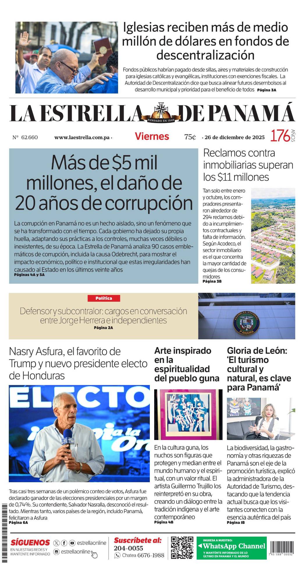 Portada del impreso del 26 de diciembre de 2025
