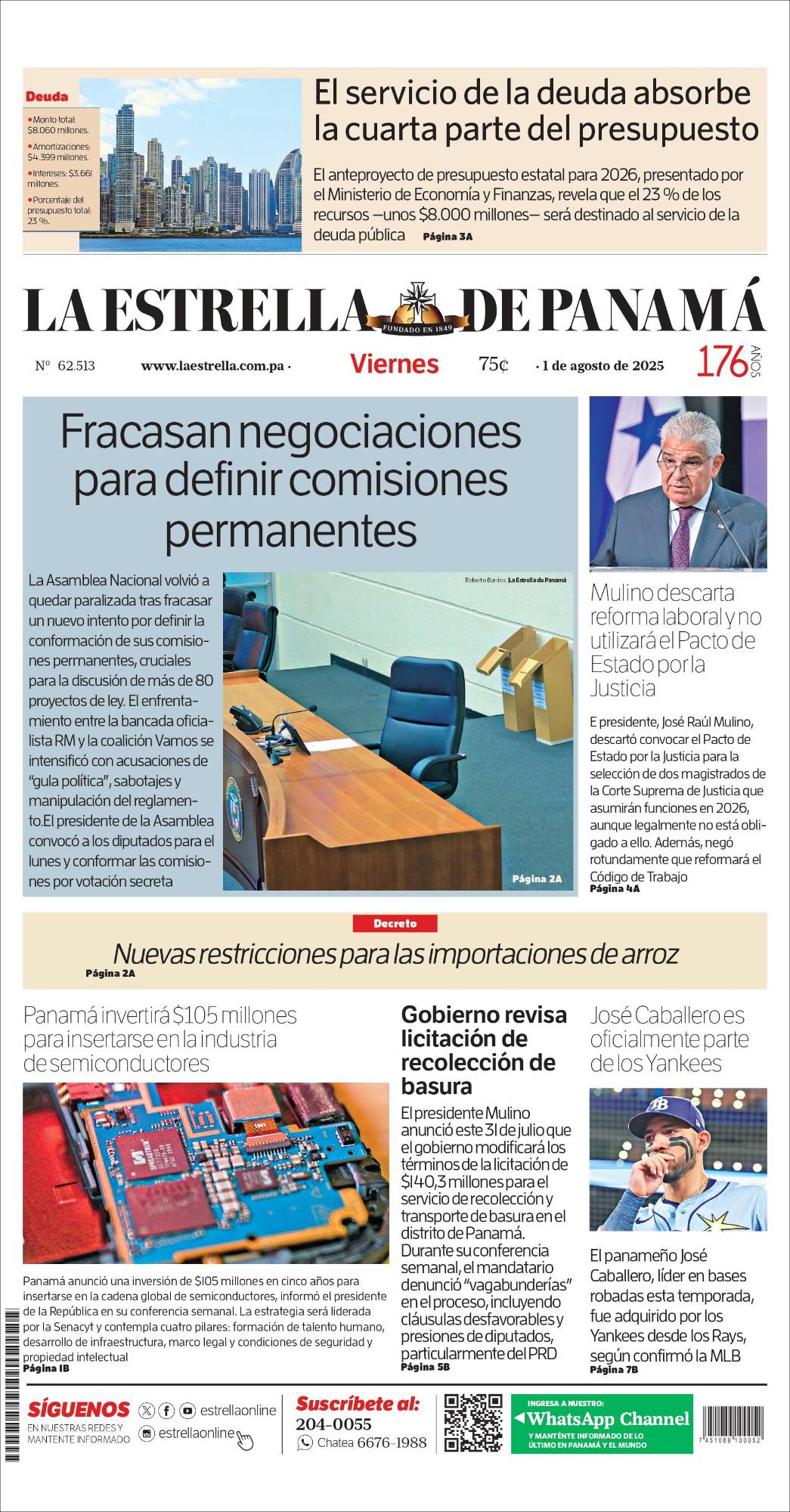 Portada del impreso del 1 de agosto de 2025