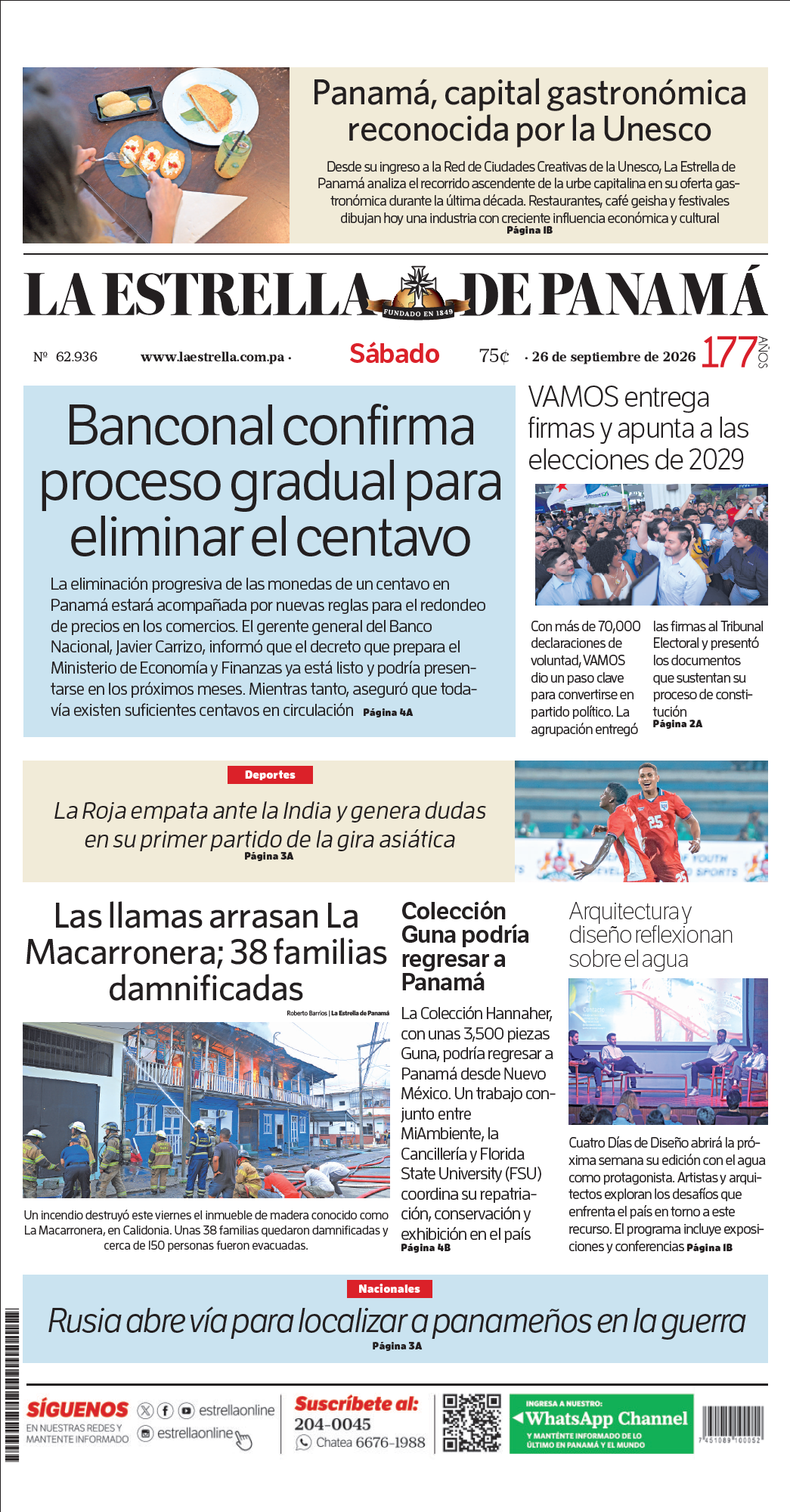 Portada del impreso del 26 de septiembre de 2026