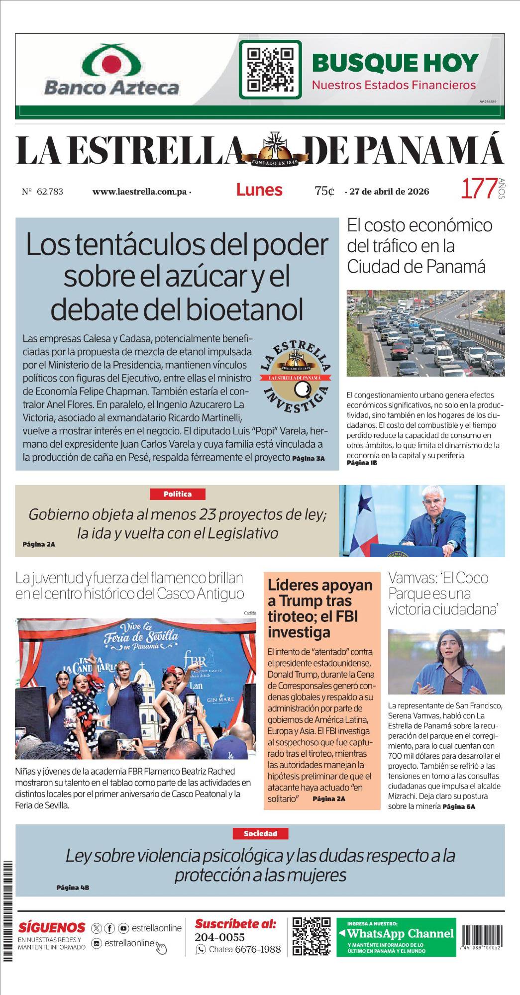 Portada del impreso del 27 de abril de 2026