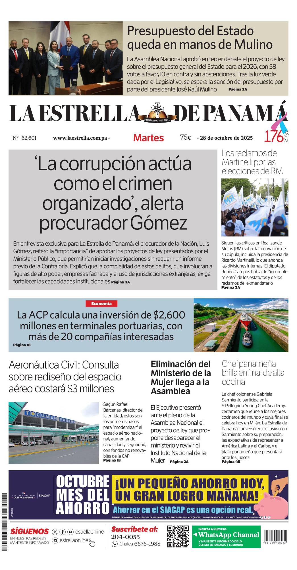 Portada del impreso del 28 de octubre de 2025