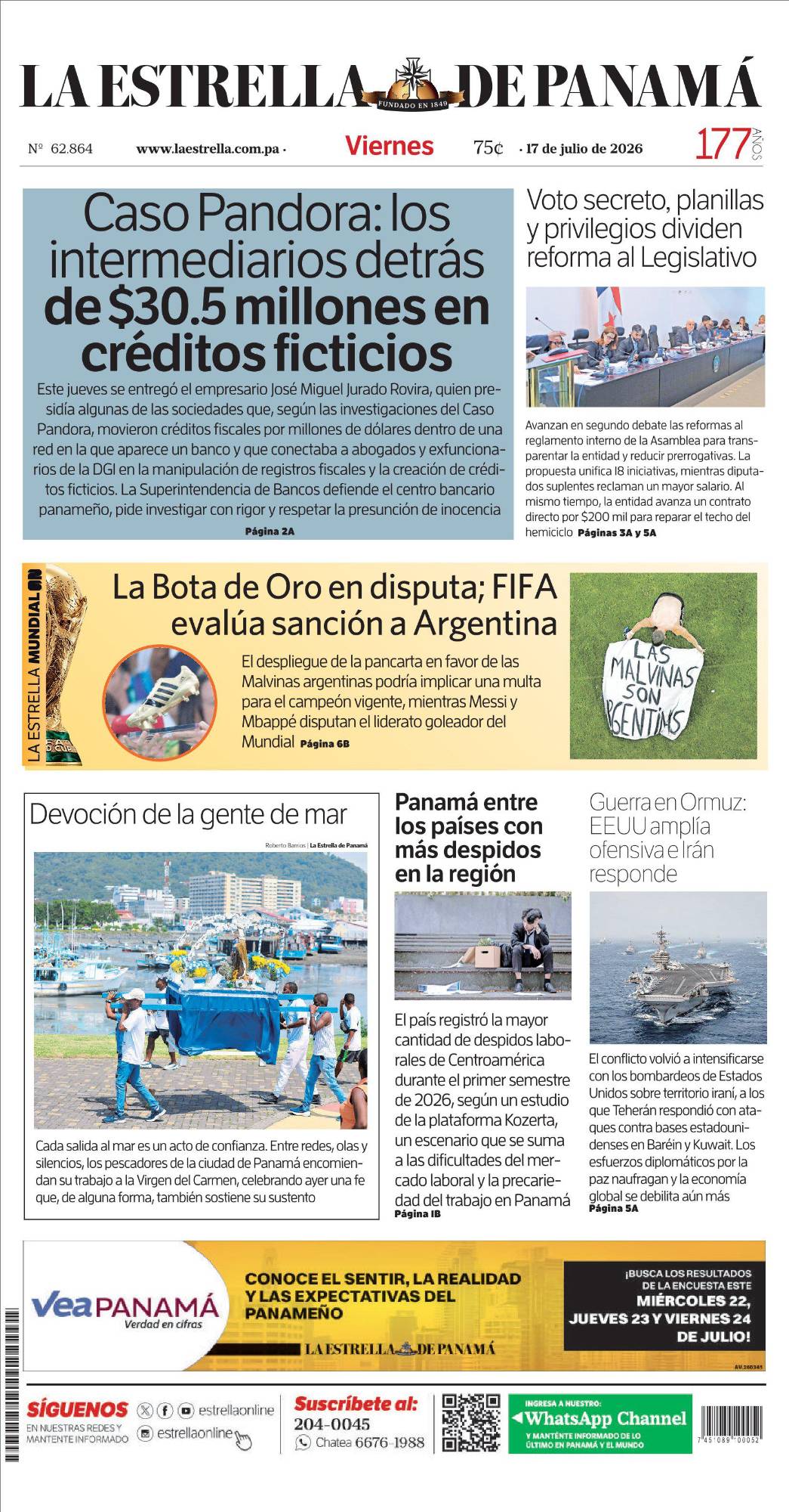Portada del impreso del 17 de julio de 2026