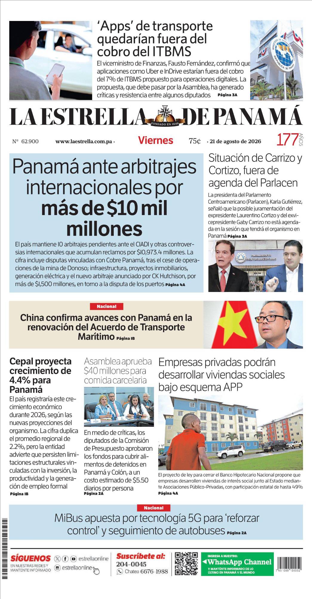 Portada del impreso del 21 de agosto de 2026