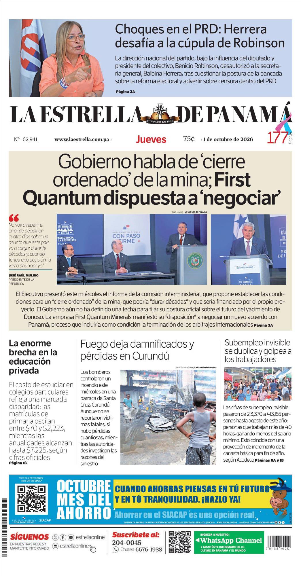 Portada del impreso del 1 de octubre de 2026