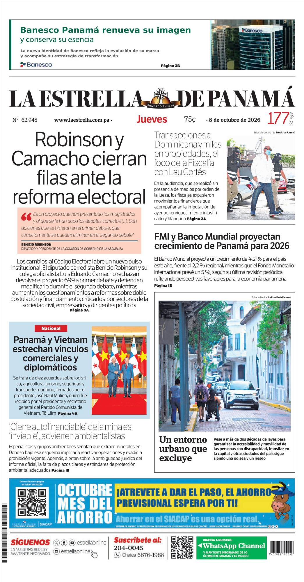 Portada del impreso del 8 de octubre de 2026