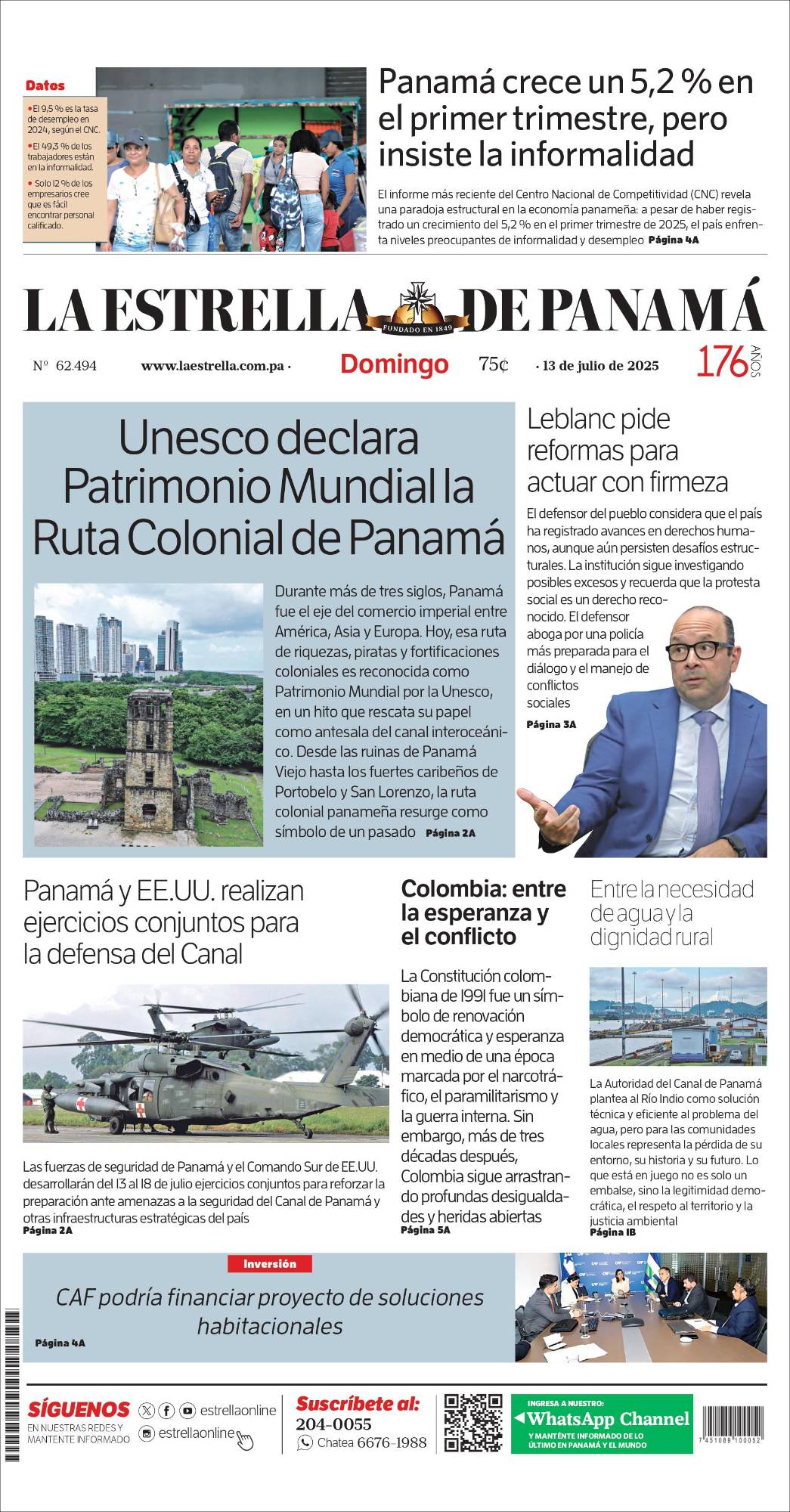 Portada del impreso de 13 de julio de 2025