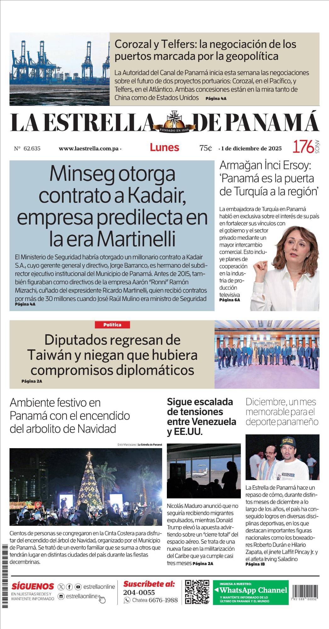 Portada del impreso del 1 de diciembre de 2025