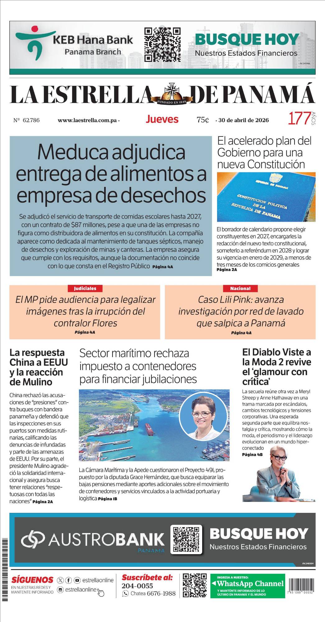 Portada del impreso del 30 de abril de 2026