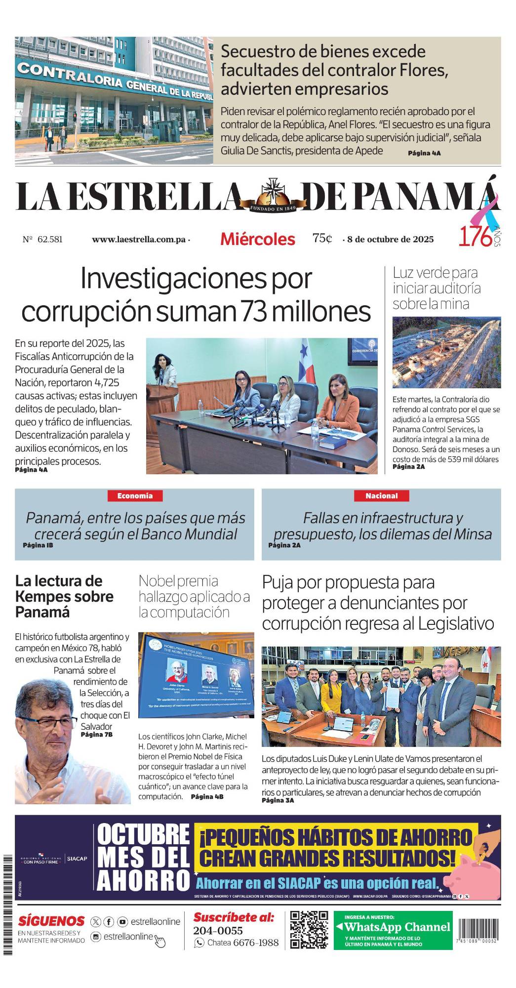 Portada del impreso del 8 de octubre de 2025