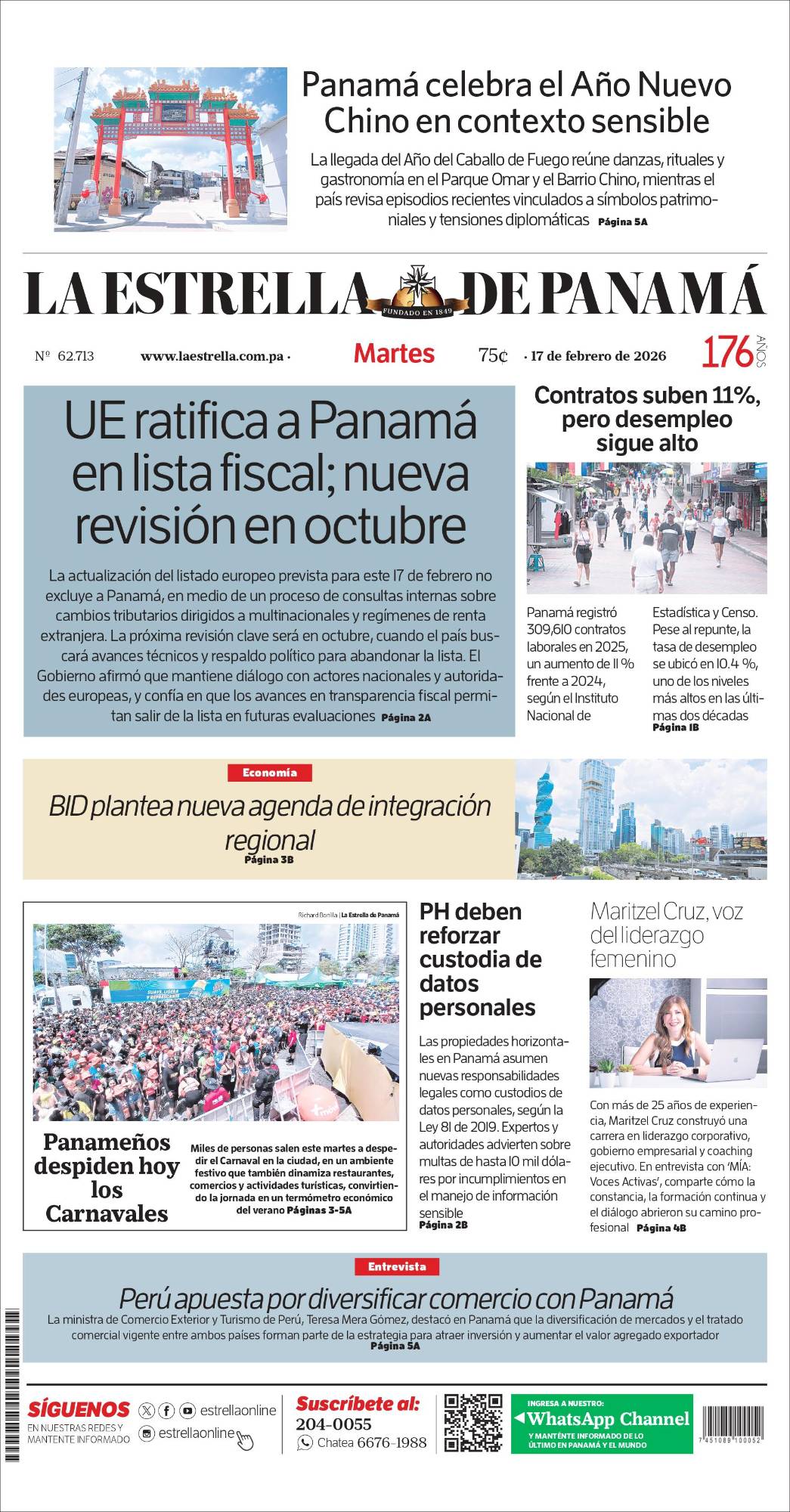 Portada del impreso del 17 de febrero de 2026