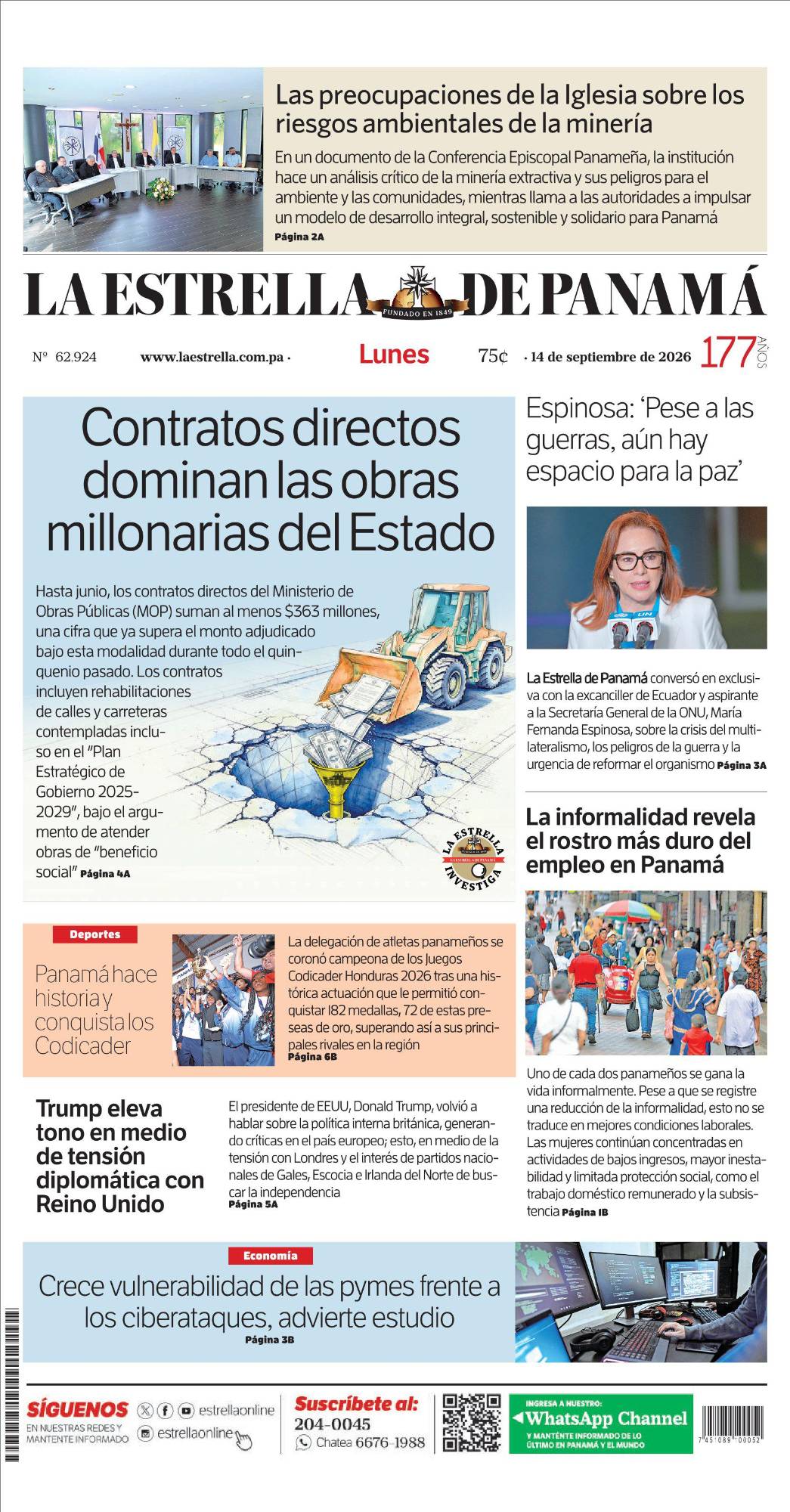 Portada del impreso del 14 de septiembre de 2026