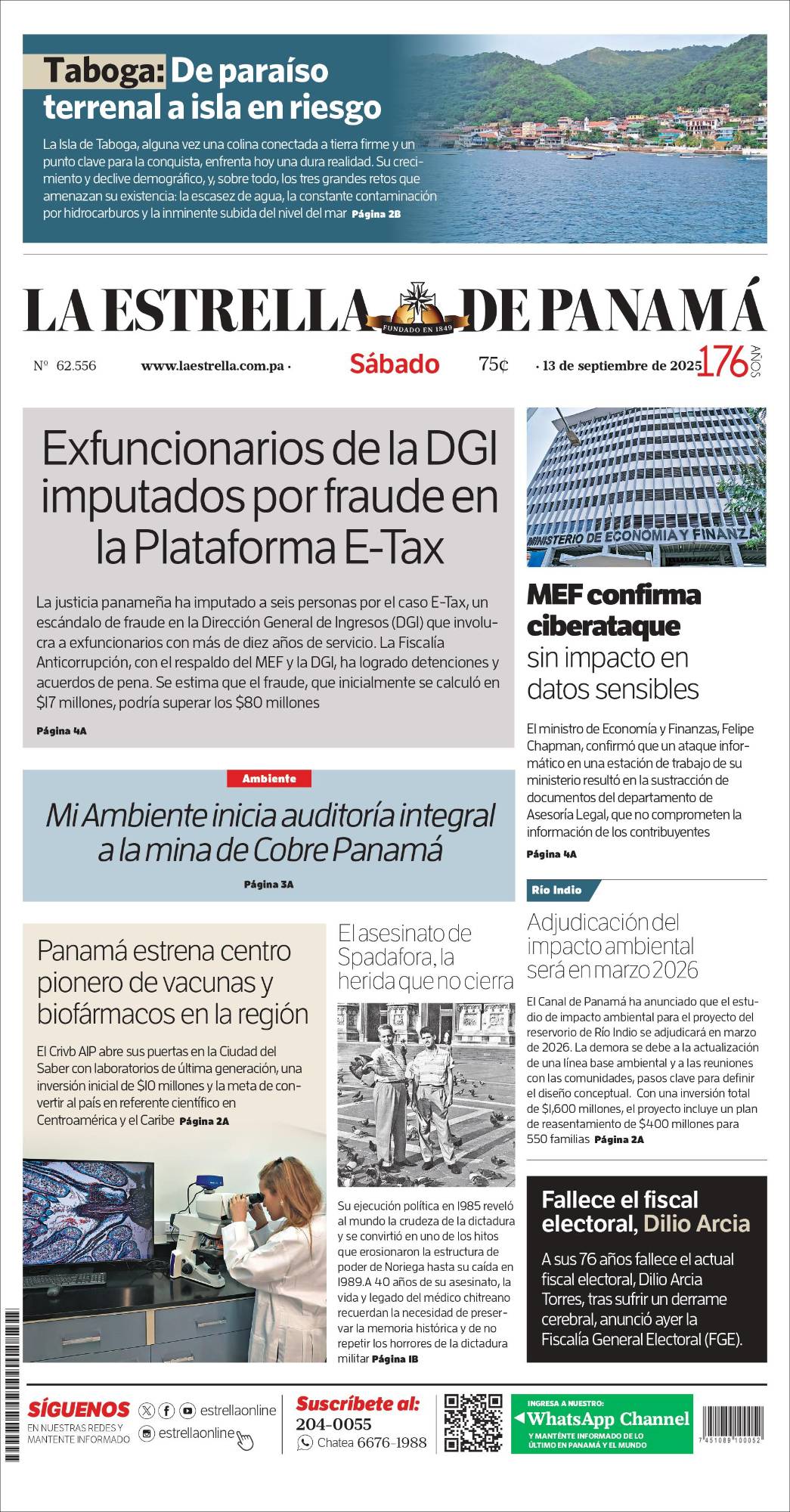 Portada del impreso del 13 de septiembre de 2025