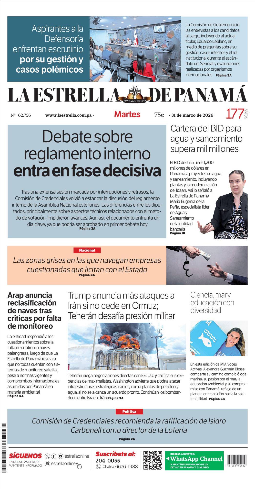 Portada del impreso del 31 de marzo de 2026