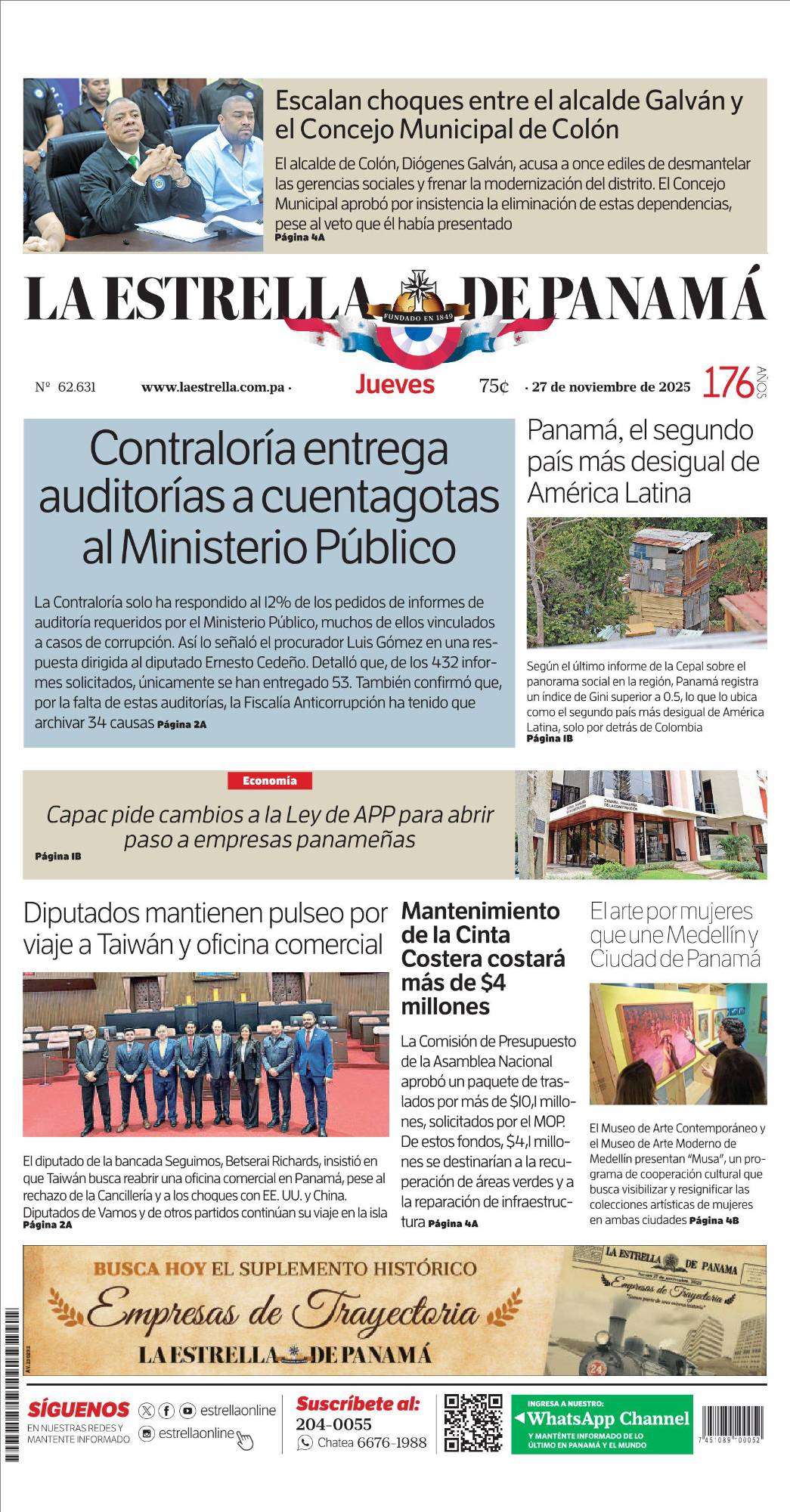 Portada del impreso del 27 de noviembre de 2025