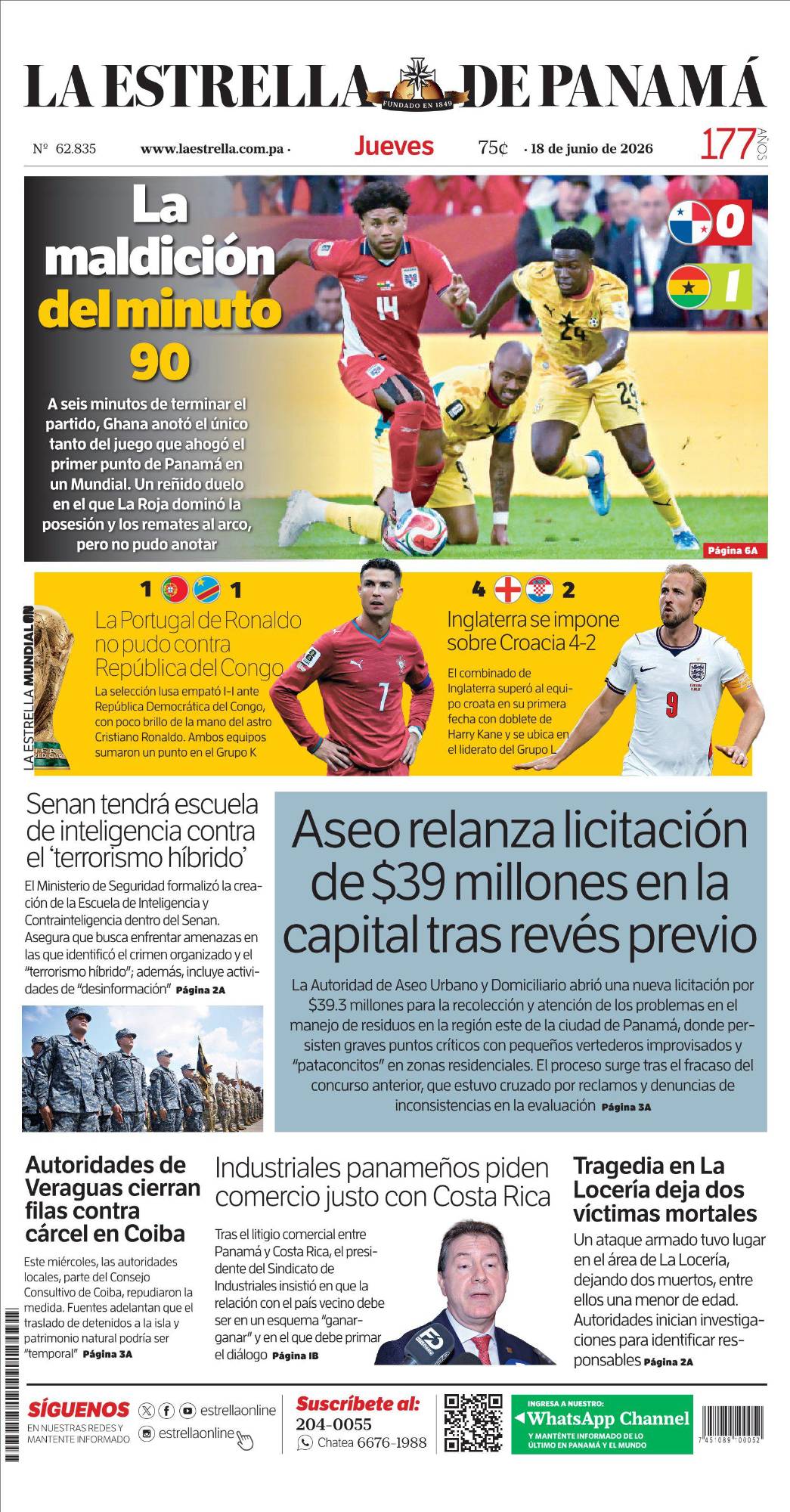 Portada del impreso del 18 de junio de 2026