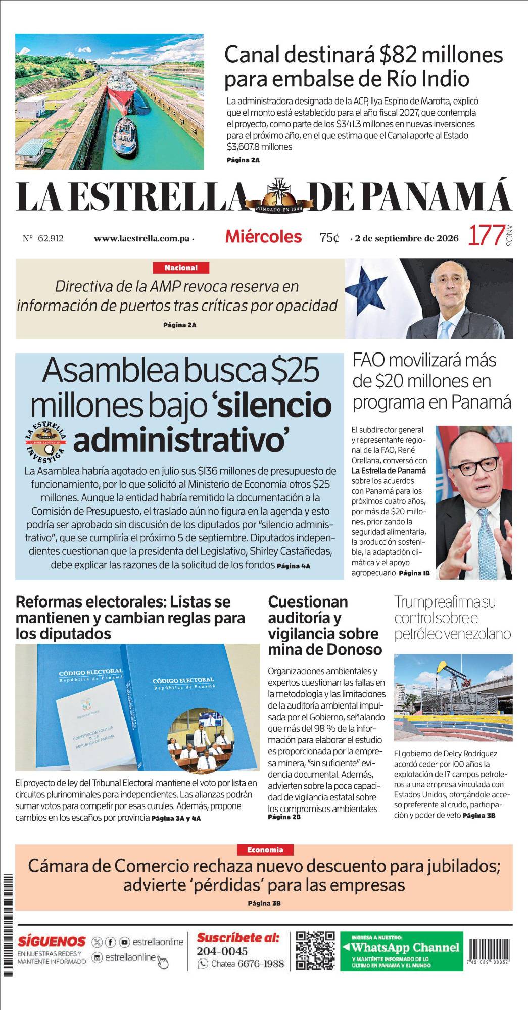 Portada del impreso del 2 de septiembre de 2026