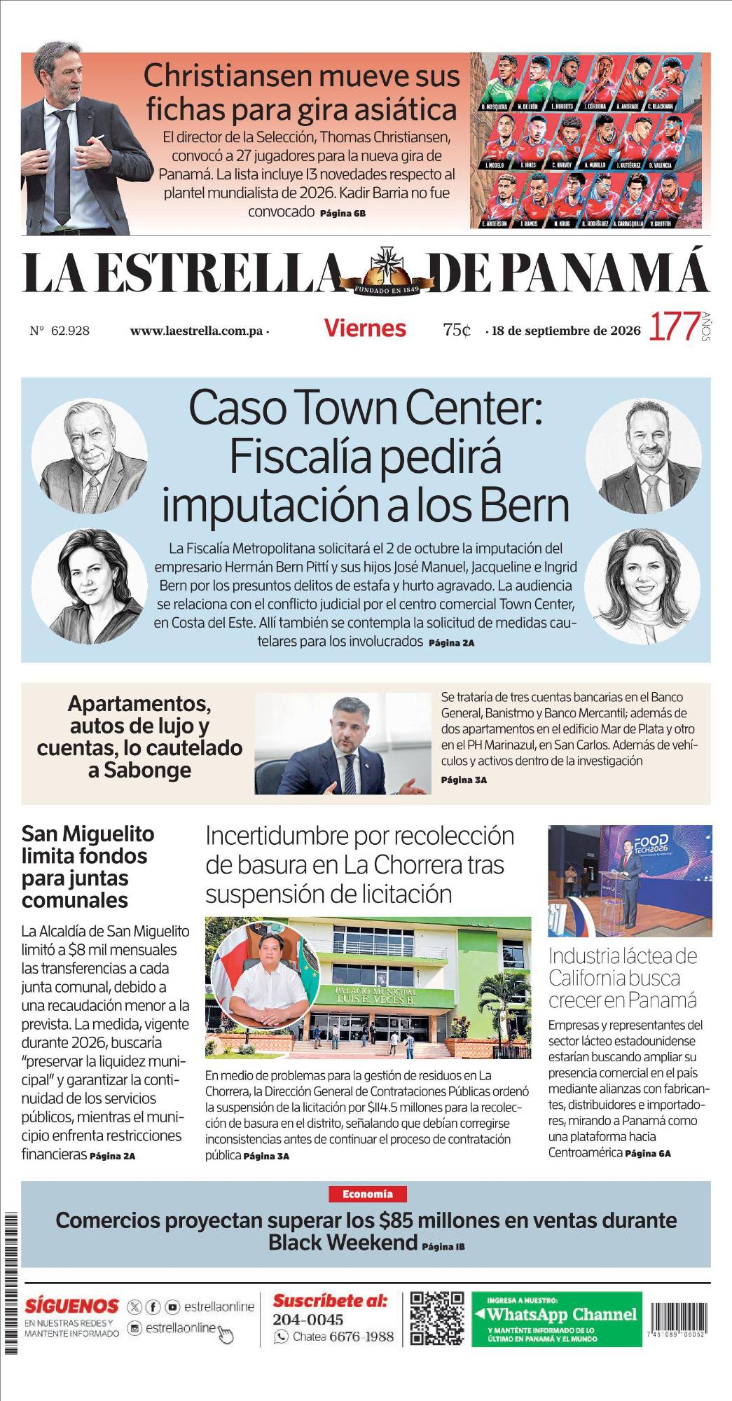 Portada del impreso del 18 de septiembre de 2026