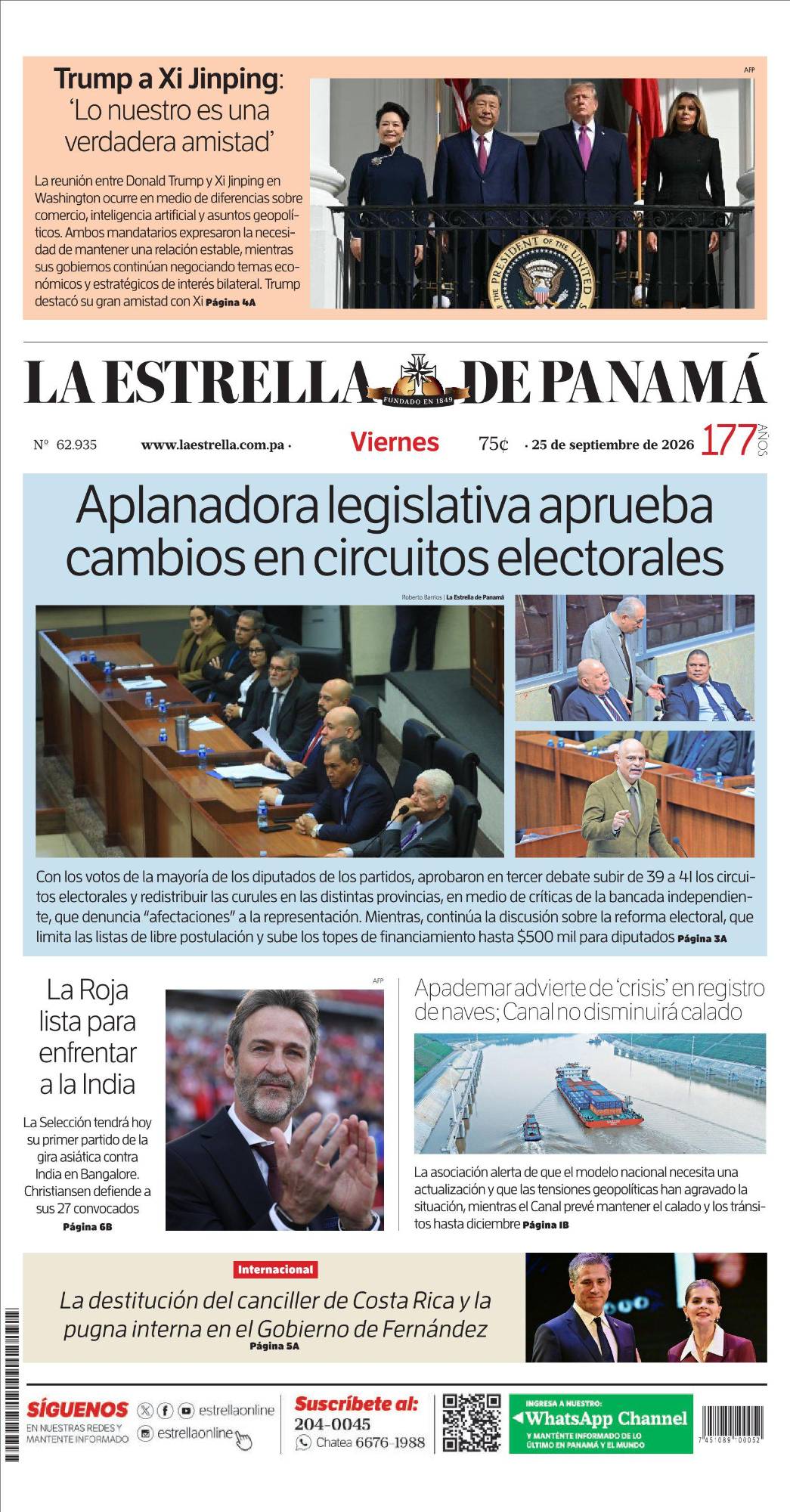 Portada del impreso del 25 de septiembre de 2026