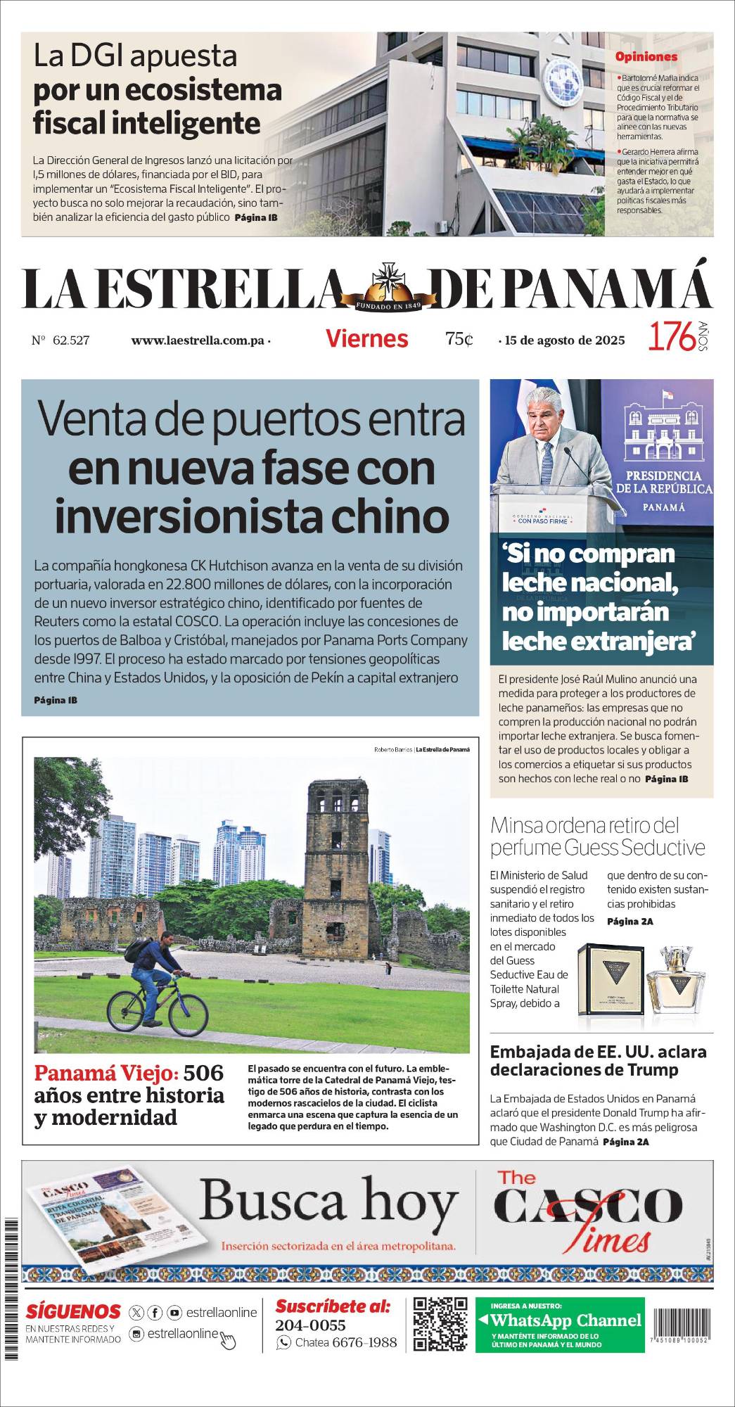 Portada del impreso del 15 de agosto de 2025