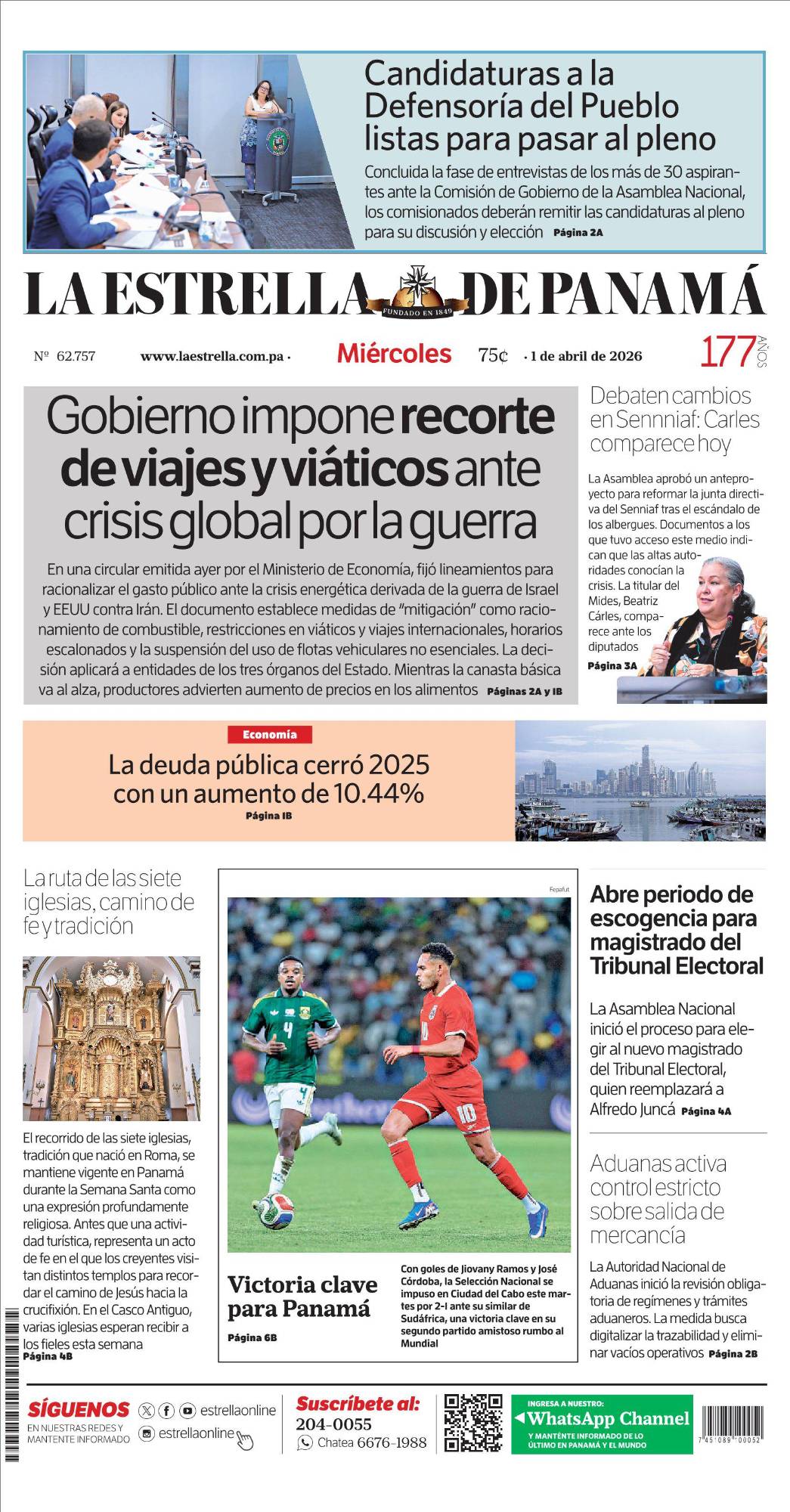 Portada del impreso del 1 de abril de 2026