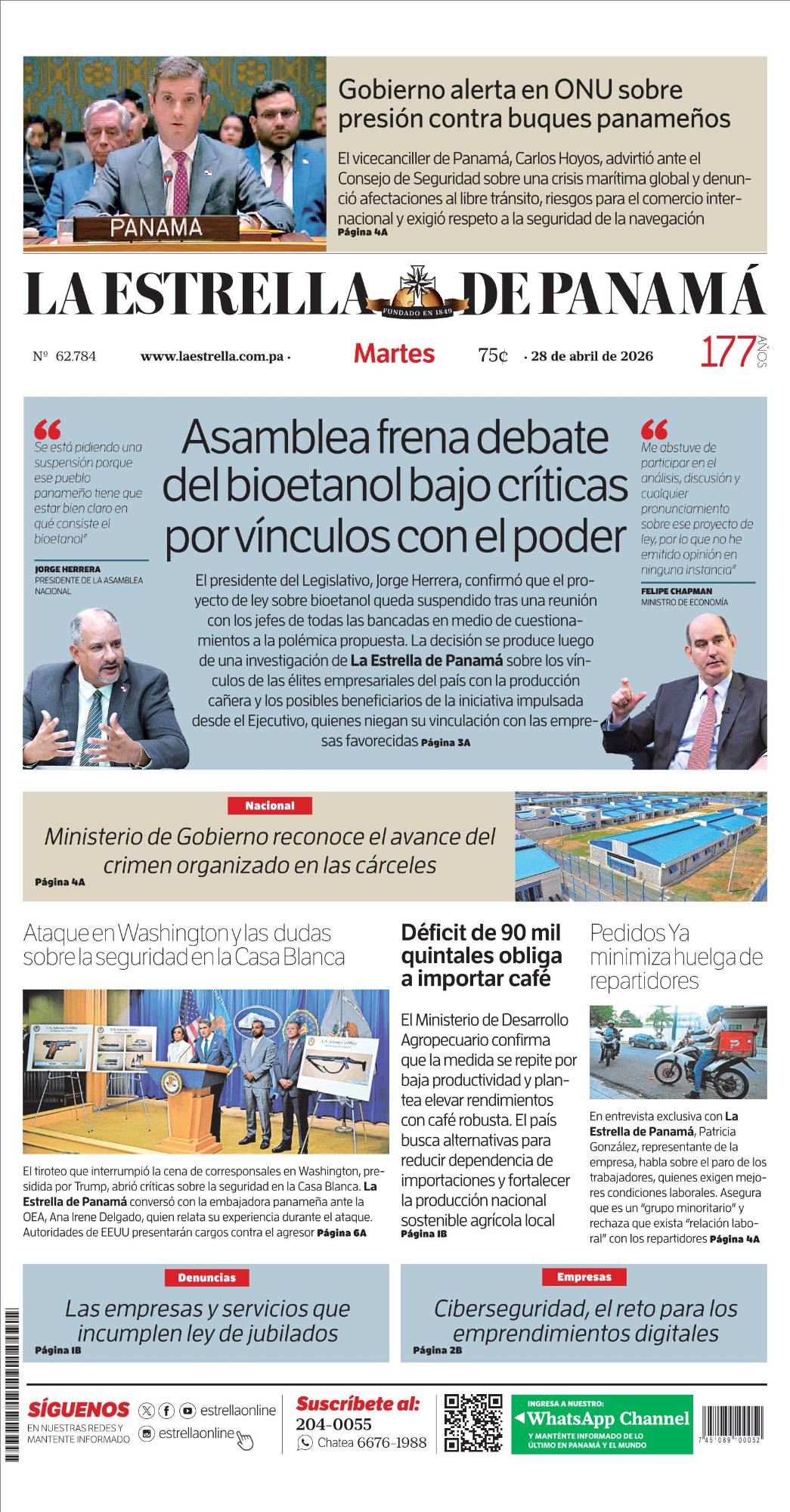 Portada del impreso del 28 de abril de 2026