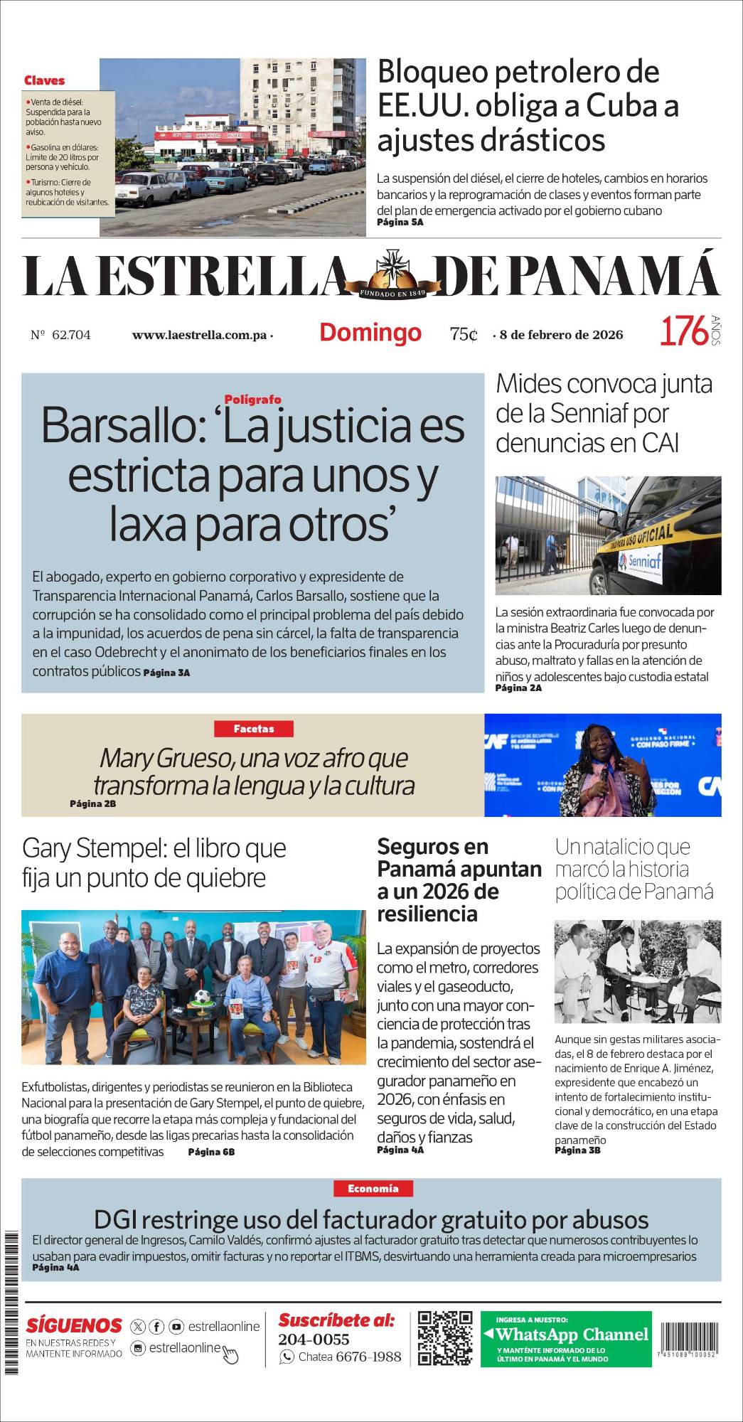 Portada del impreso del 8 de febrero de 2026