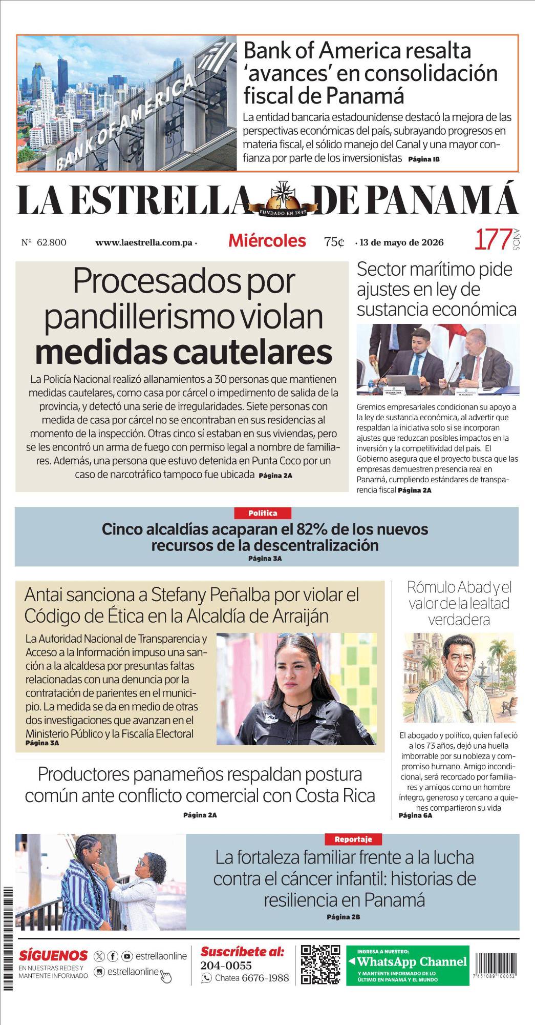 Portada del impreso del 13 de mayo de 2026