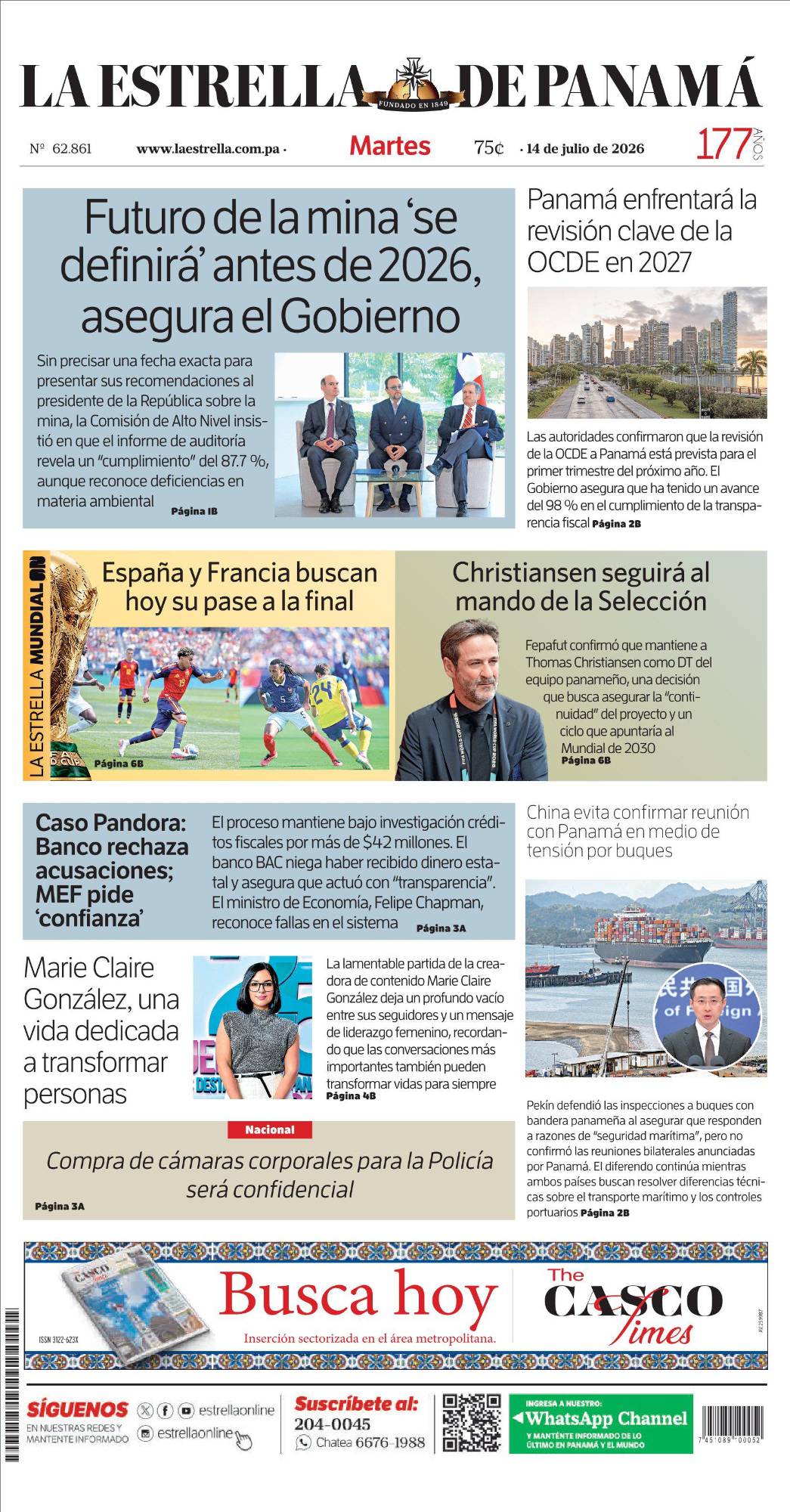 Portada del impreso del 14 de julio de 2026