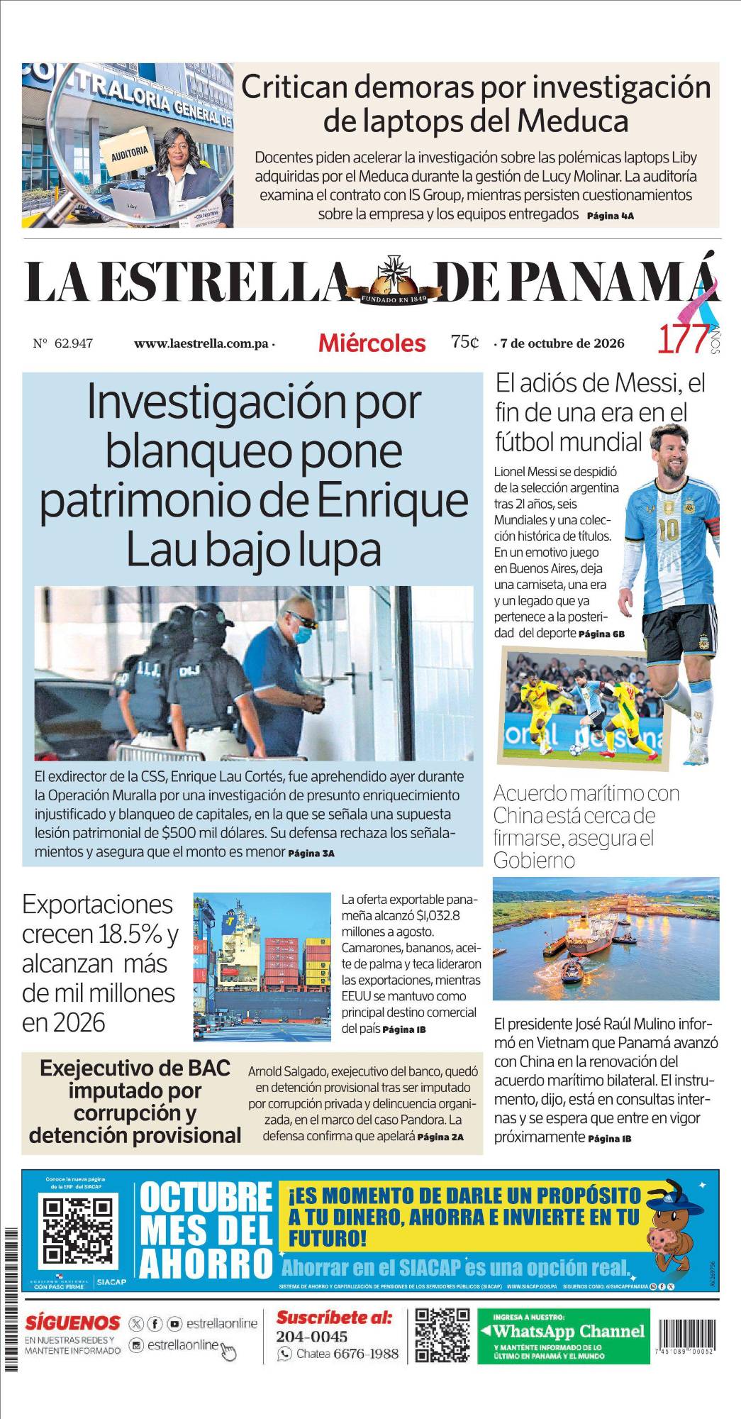 Portada del impreso del 7 de octubre de 2026