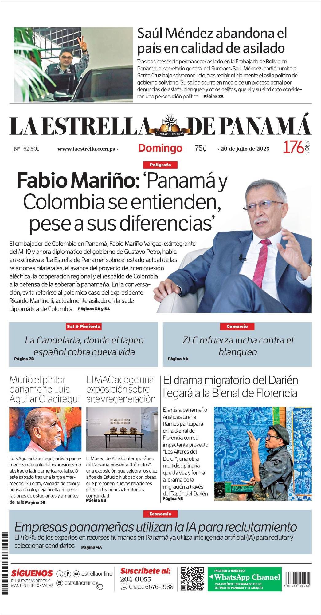 Portada del impreso del 20 de julio de 2025