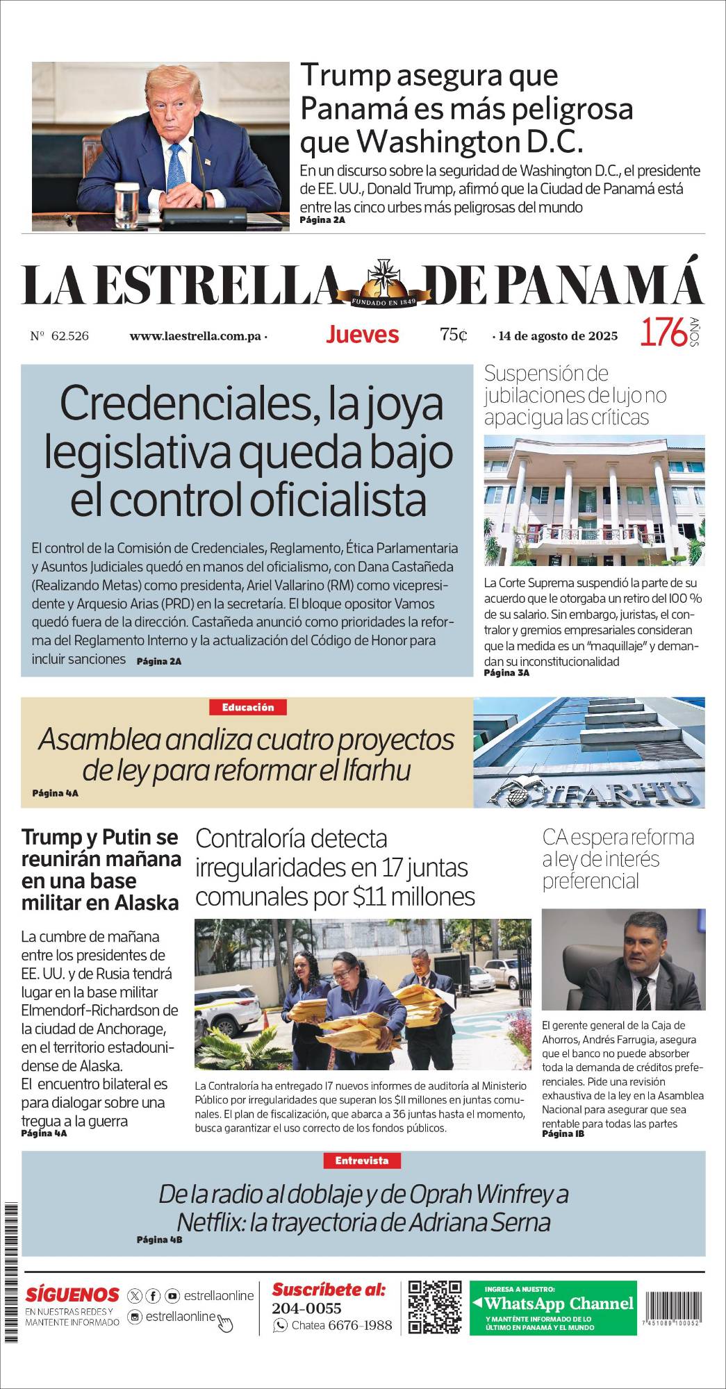 Portada del impreso del 14 de agosto de 2025