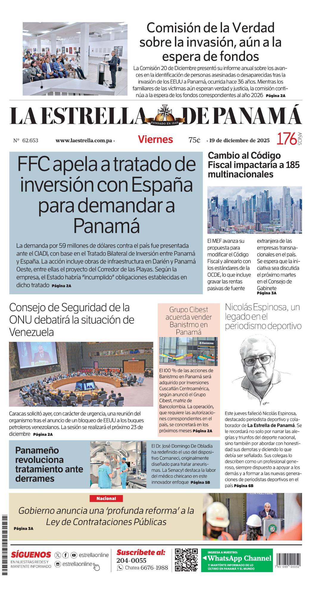 Portada del impreso del 19 de diciembre de 2025