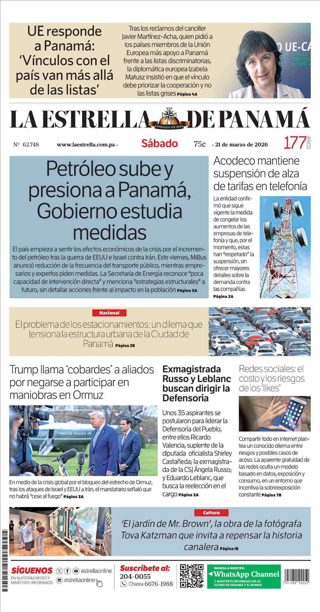 Portada del impreso del 21 de marzo de 2026