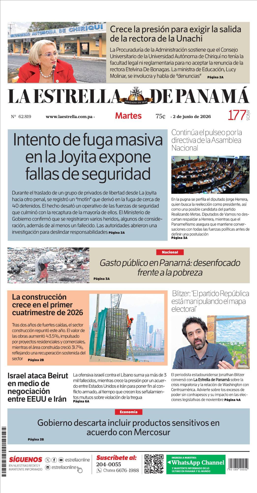 Portada del impreso del 2 de junio de 2026