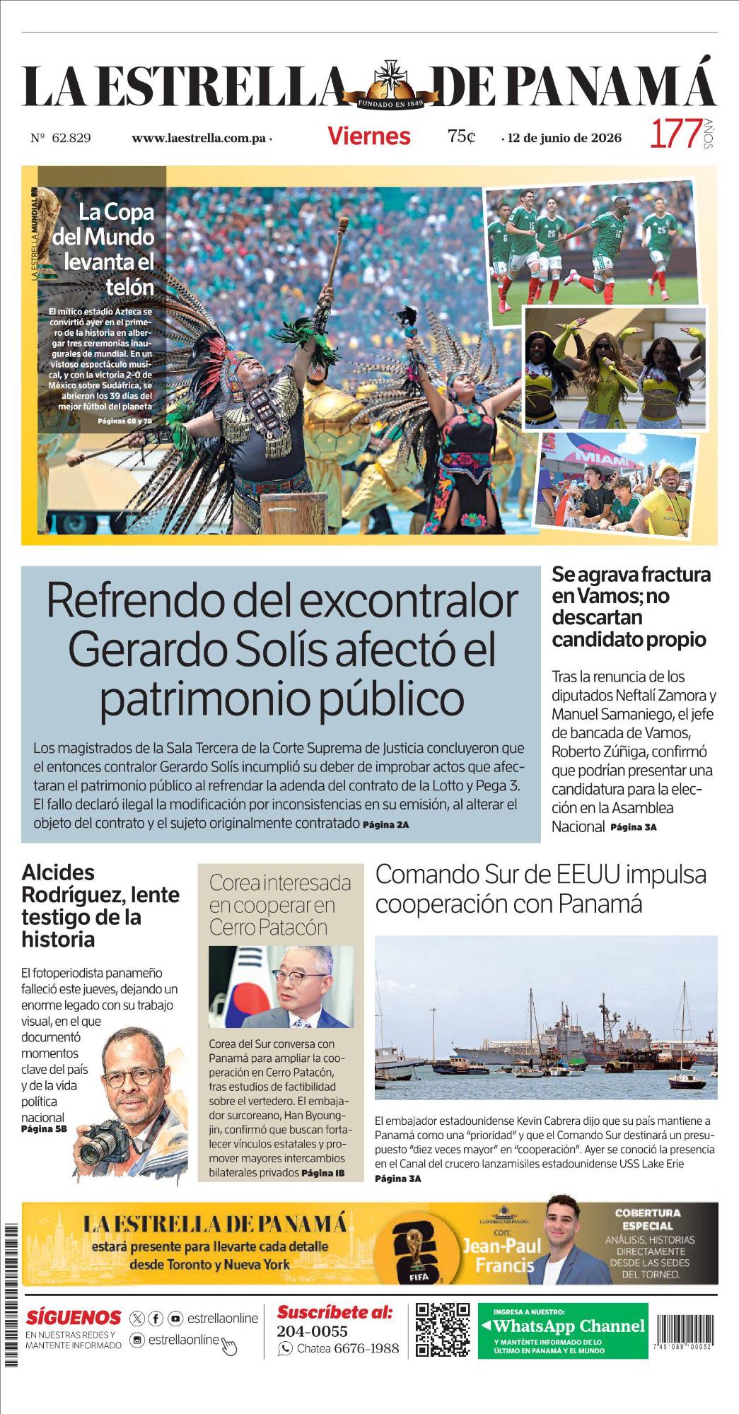 Portada del impreso del 12 de junio de 2026