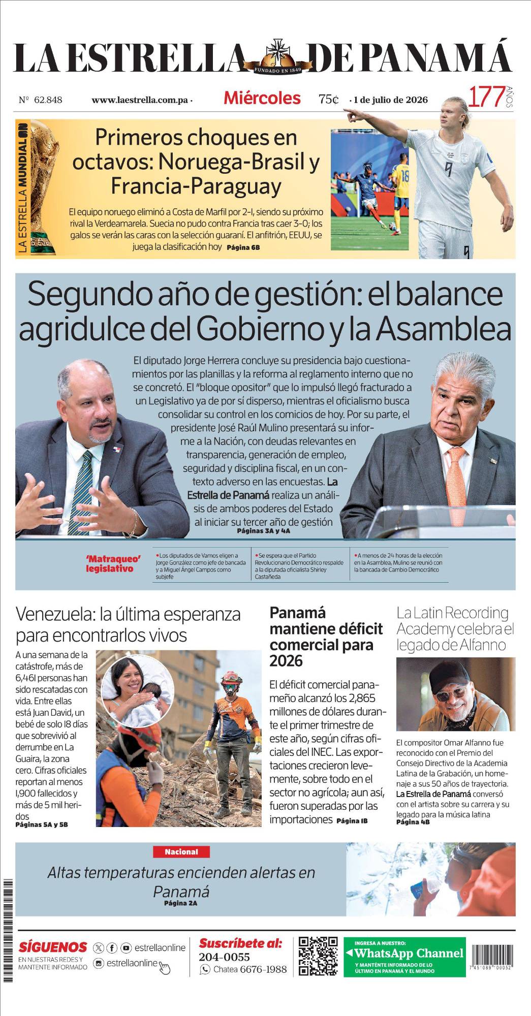 Portada del impreso del 1 de julio de 2026