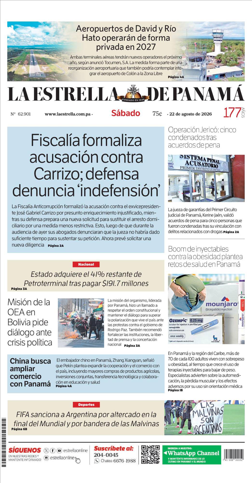 Portada del impreso del 22 de agosto de 2026