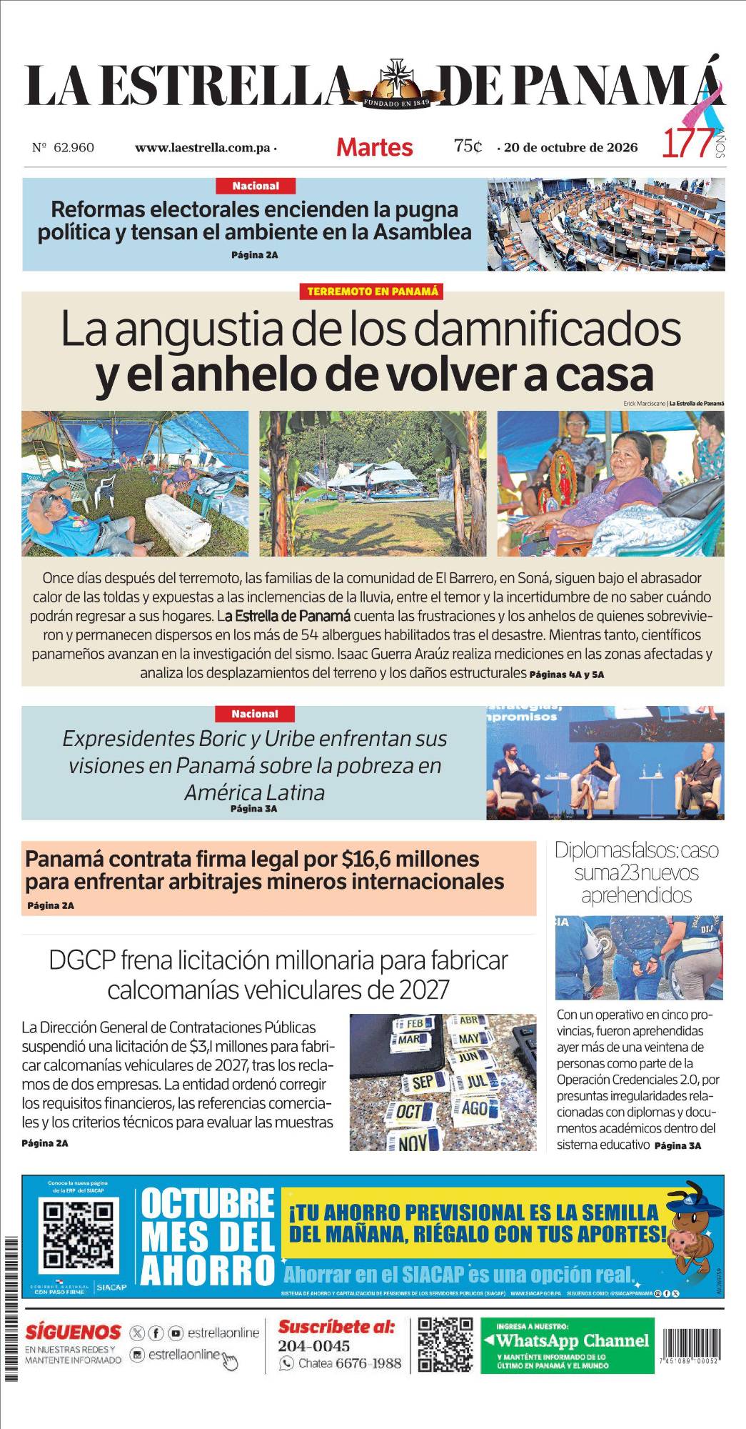 Portada del impreso del 20 de octubre de 2026