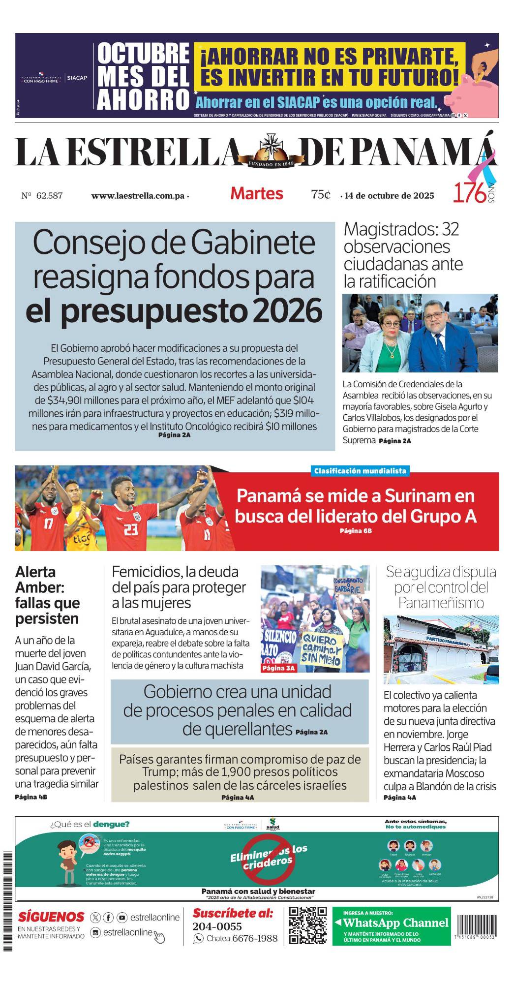 Portada del impreso del 14 de octubre de 2025