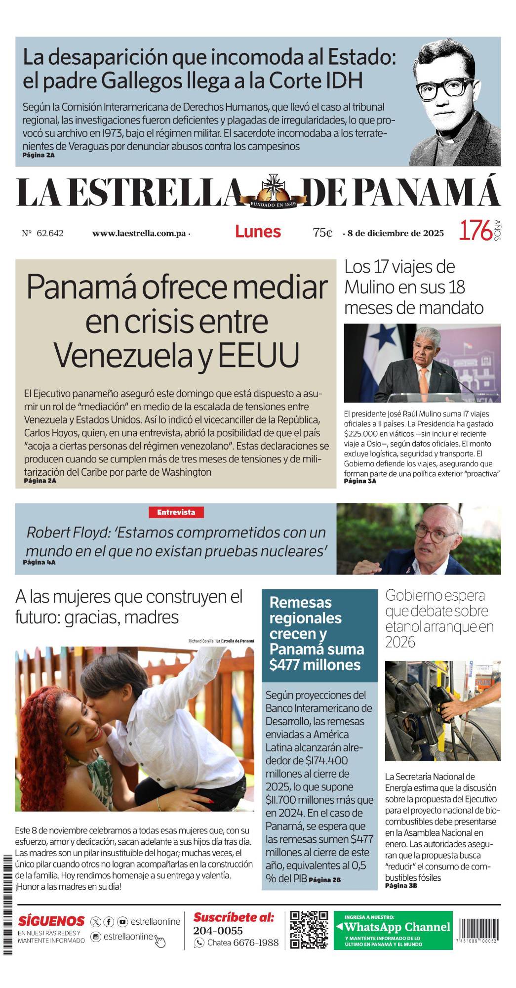 Portada del impreso del 8 de diciembre de 2025