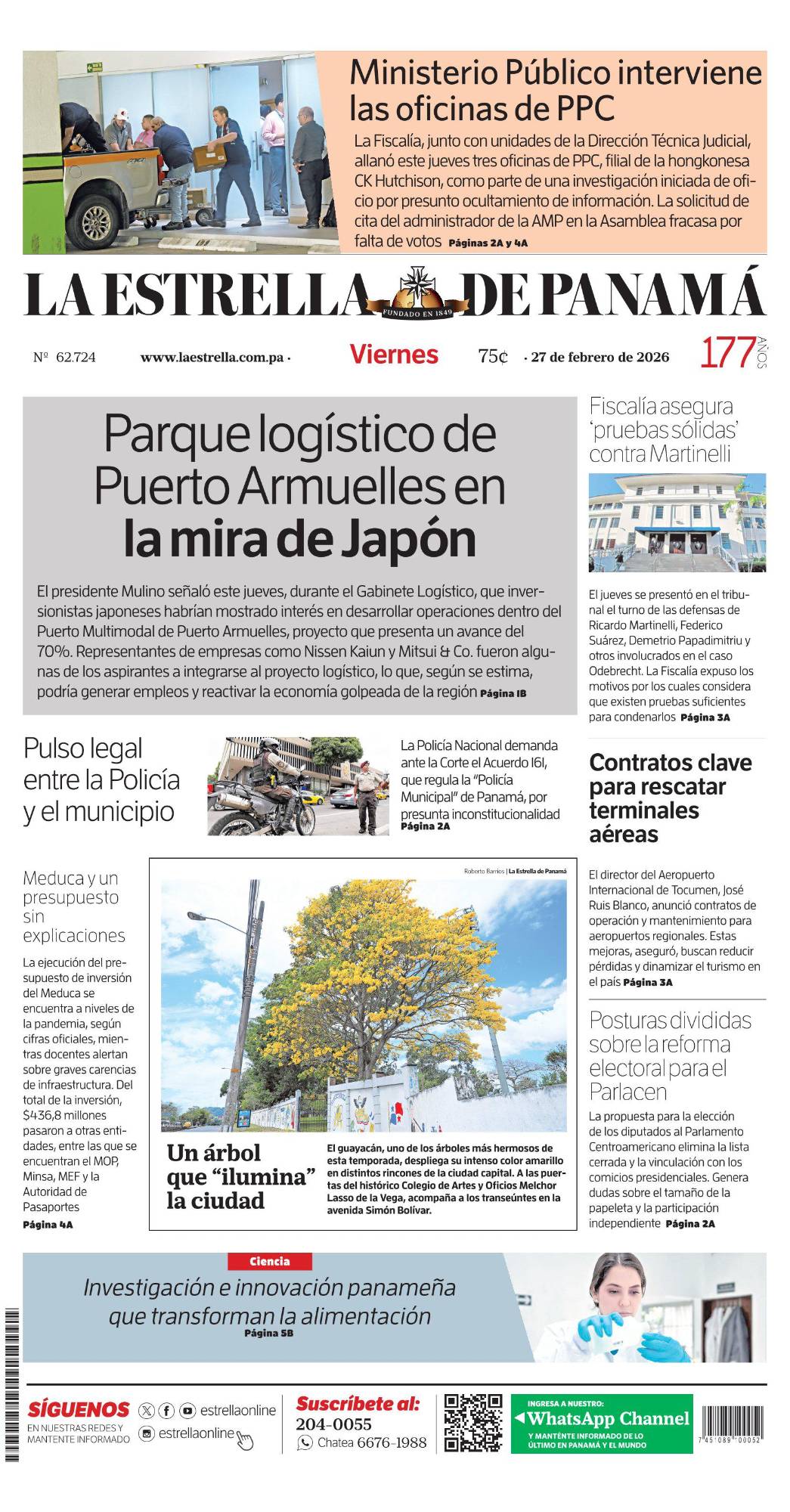 Portada del impreso del 27 de febrero de 2026