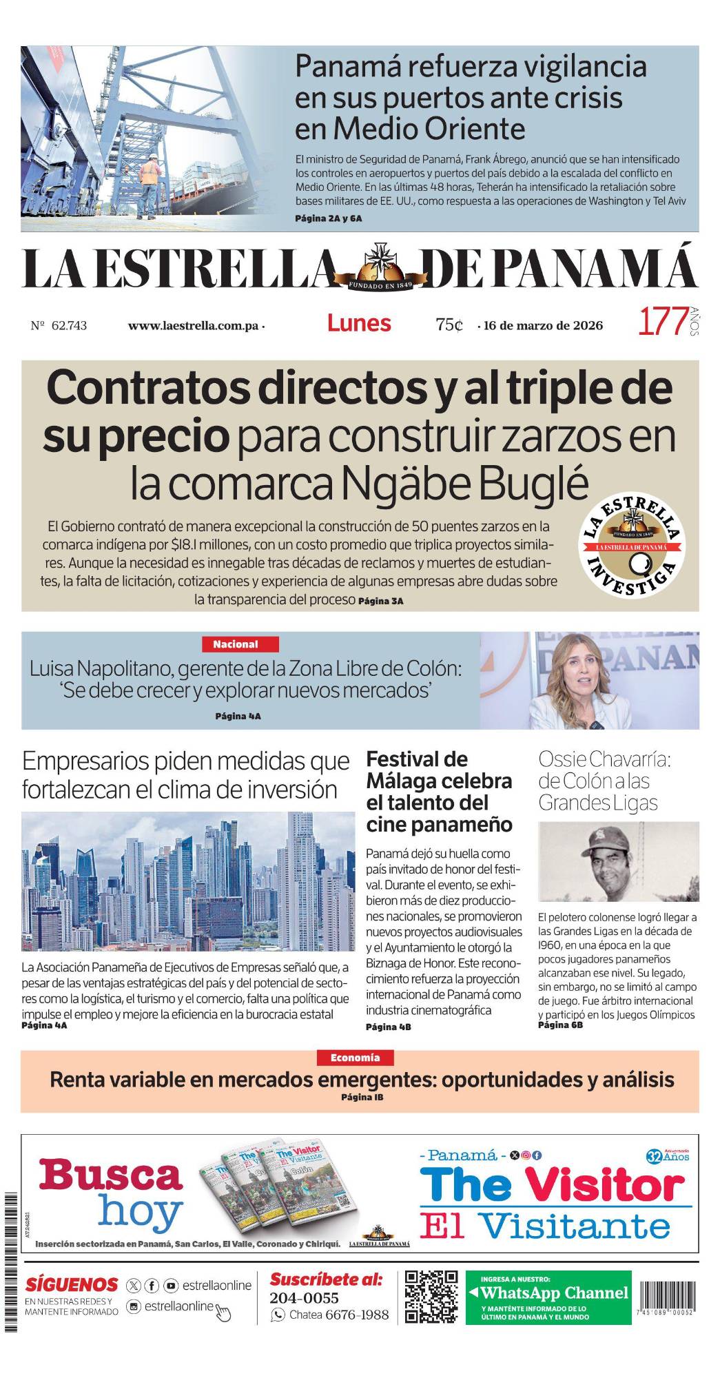 Portada del impreso del 16 de marzo de 2026