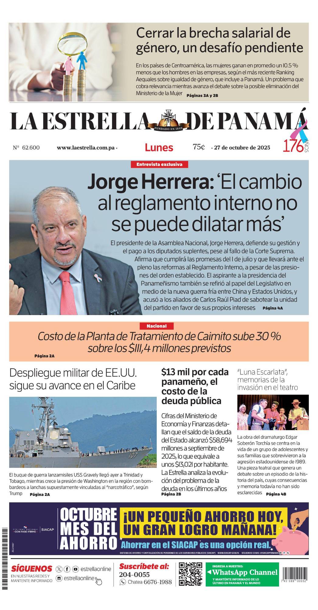 Portada del impreso del 27 de octubre de 2025