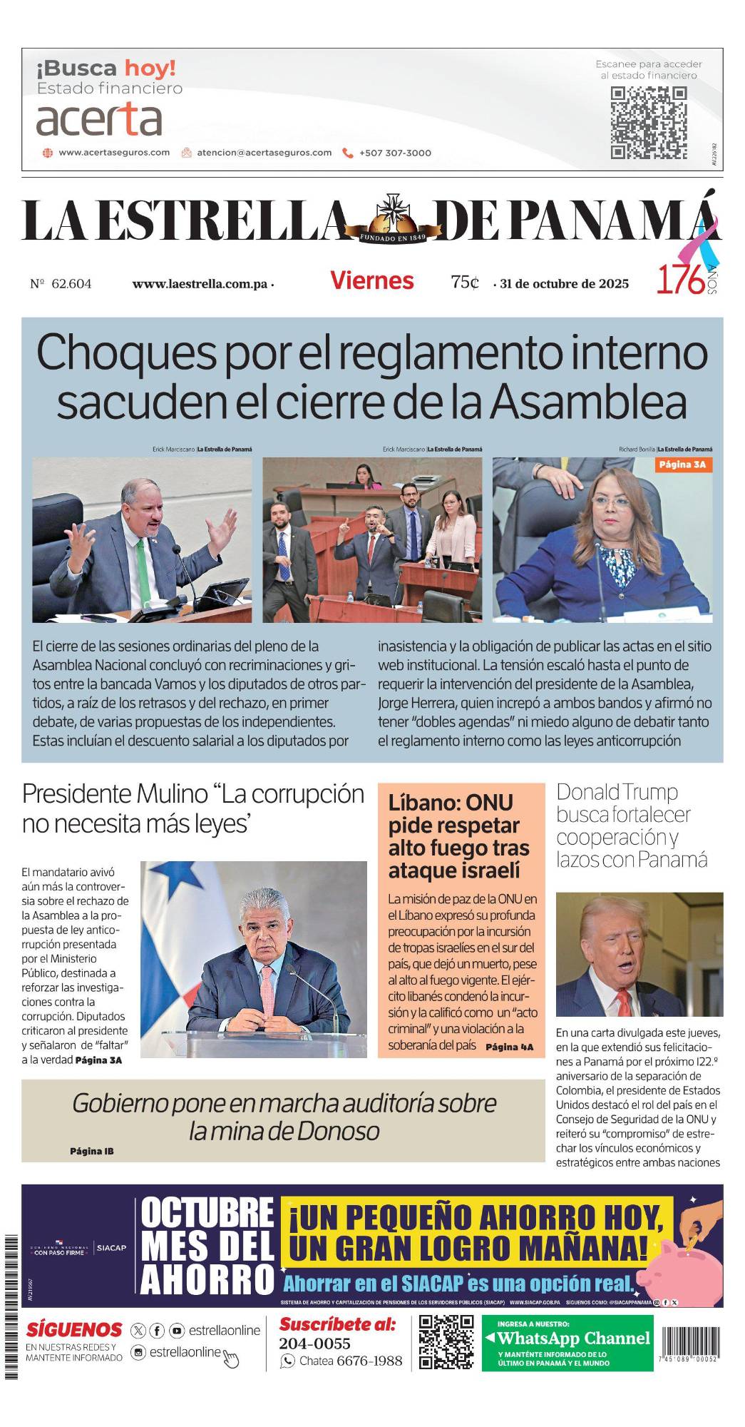 Portada del impreso del 31 de octubre de 2025