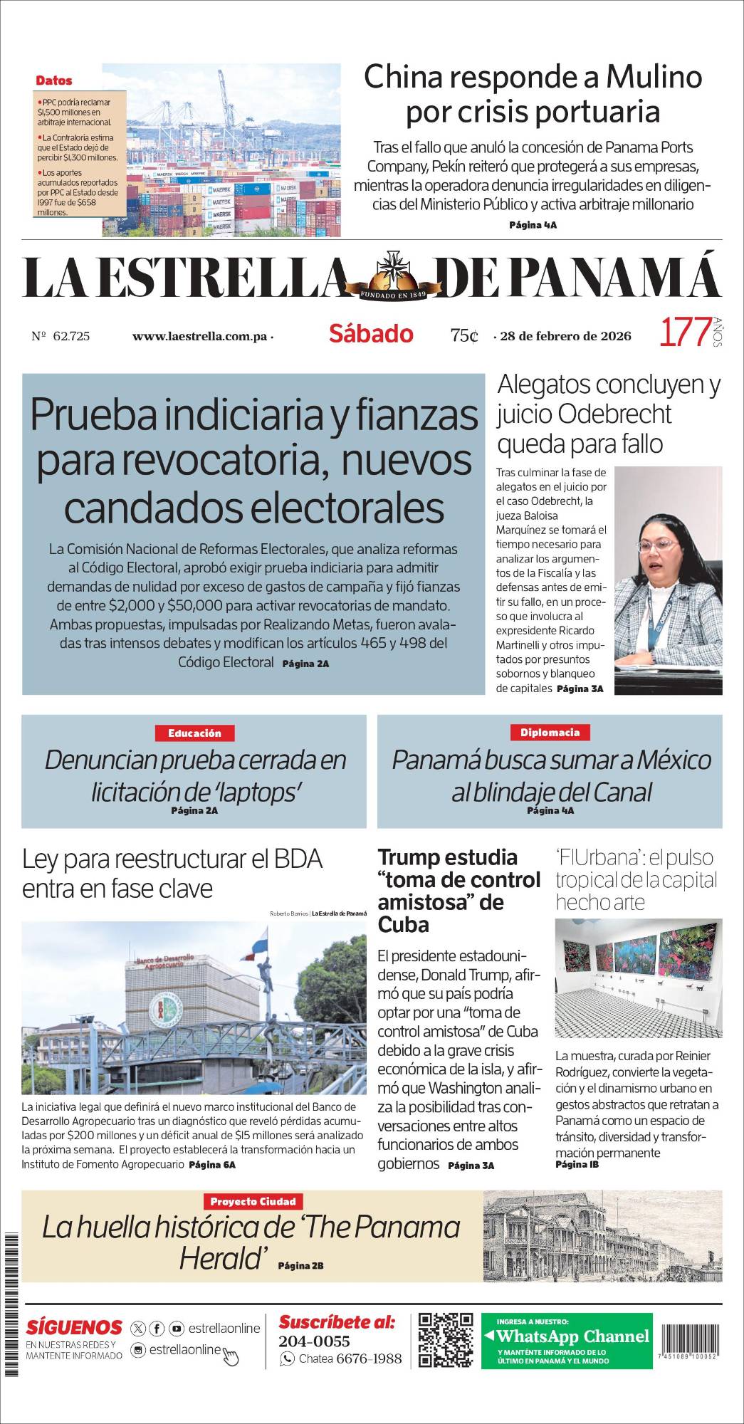 Portada del impreso del 28 de febrero de 2026