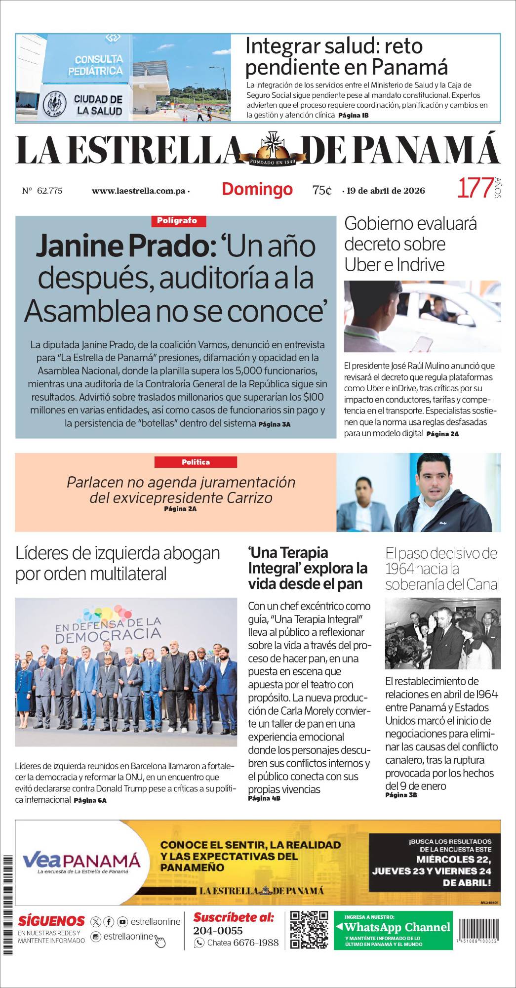 Portada del impreso del 19 de abril de 2026