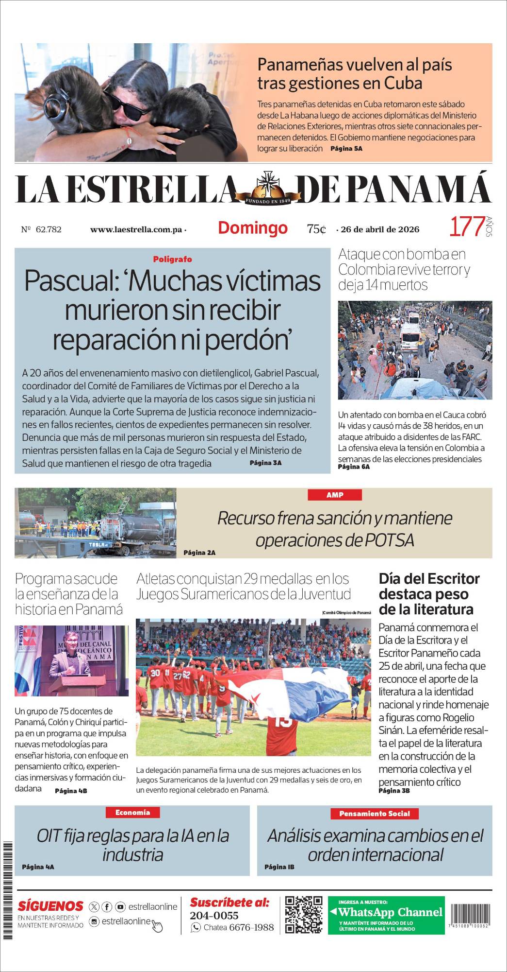 Portada del impreso del 26 de abril de 2026