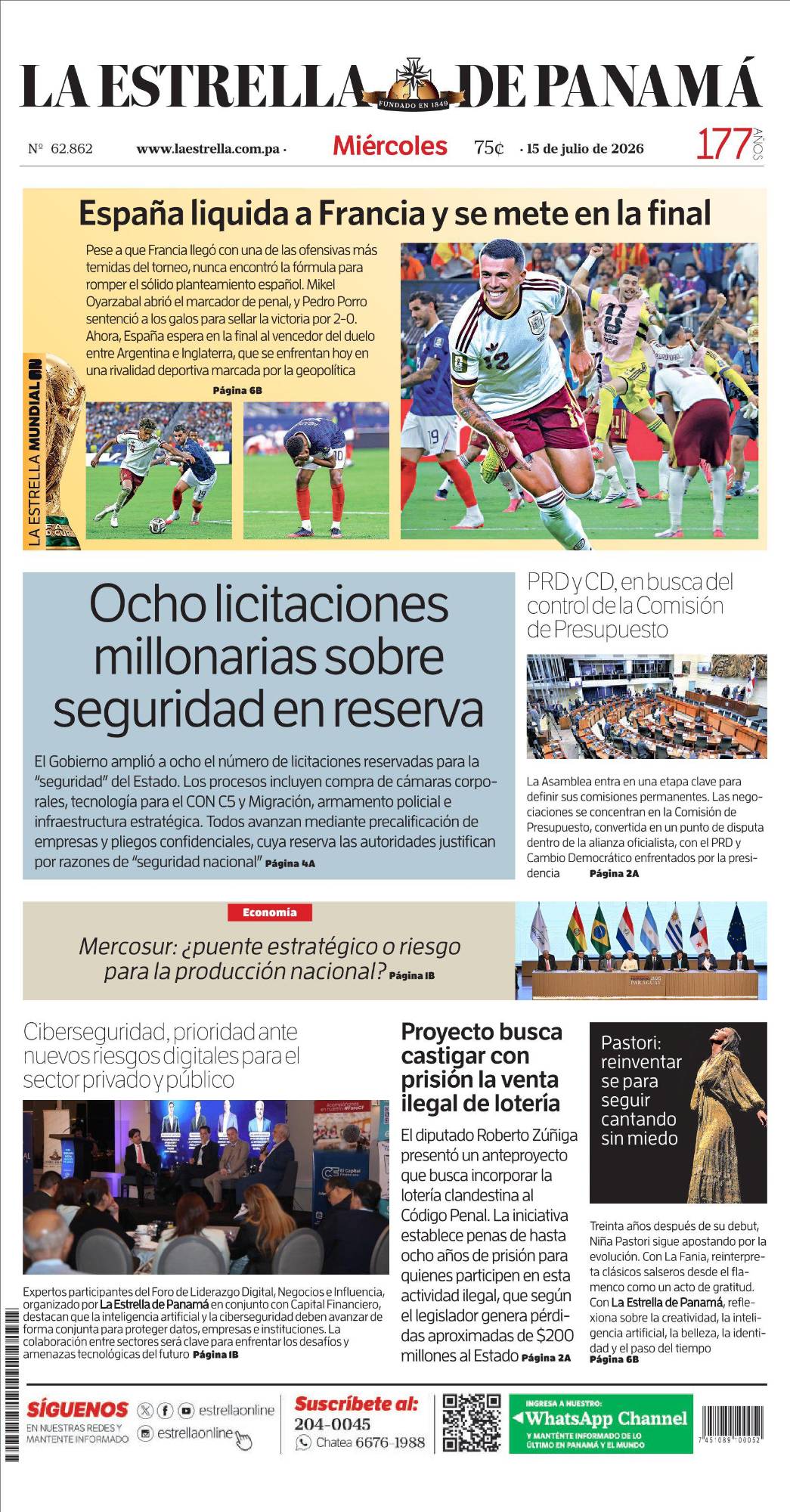 Portada del impreso del 15 de julio de 2026