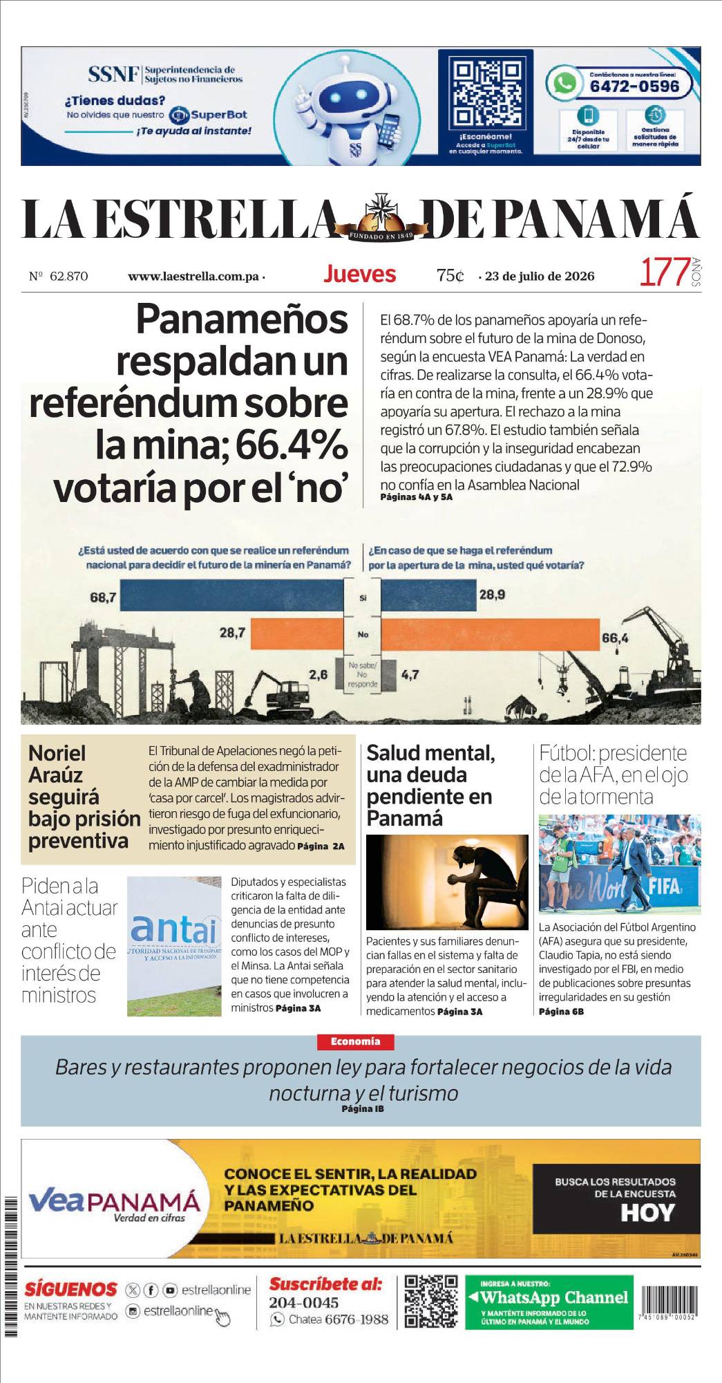 Portada del impreso del 23 de julio de 2026