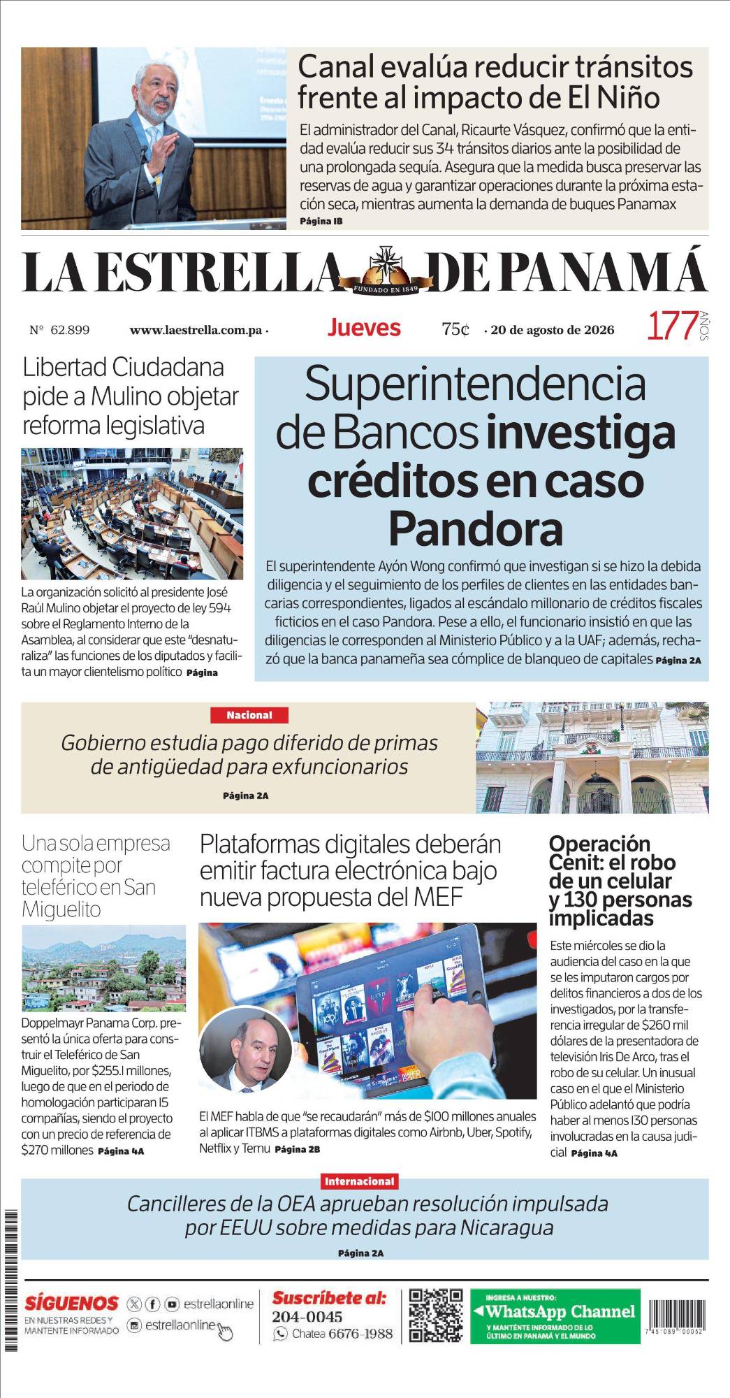 Portada del impreso del 20 de agosto de 2026